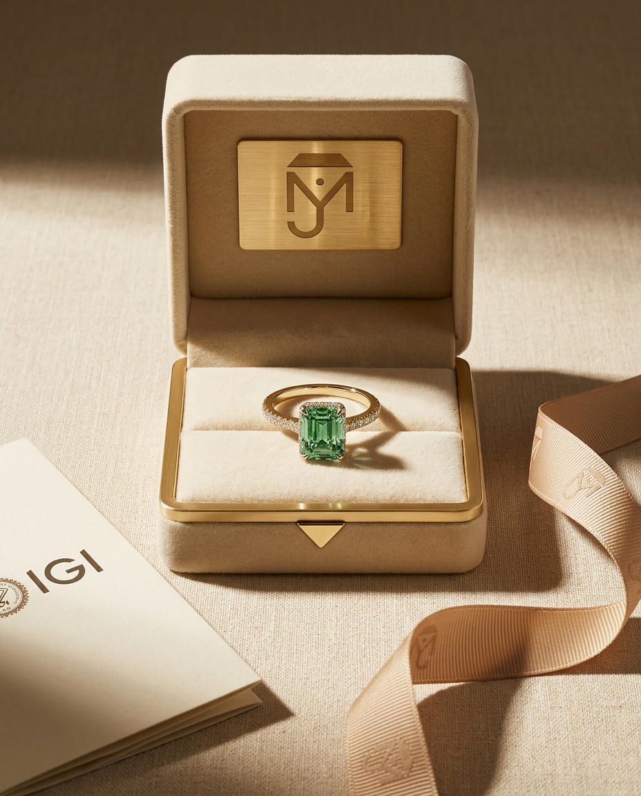 2.5 Carat Green Lab Grown Diamond Engagement Ring – Emerald Cut Hidden Halo | Siena - Engagement Ring
