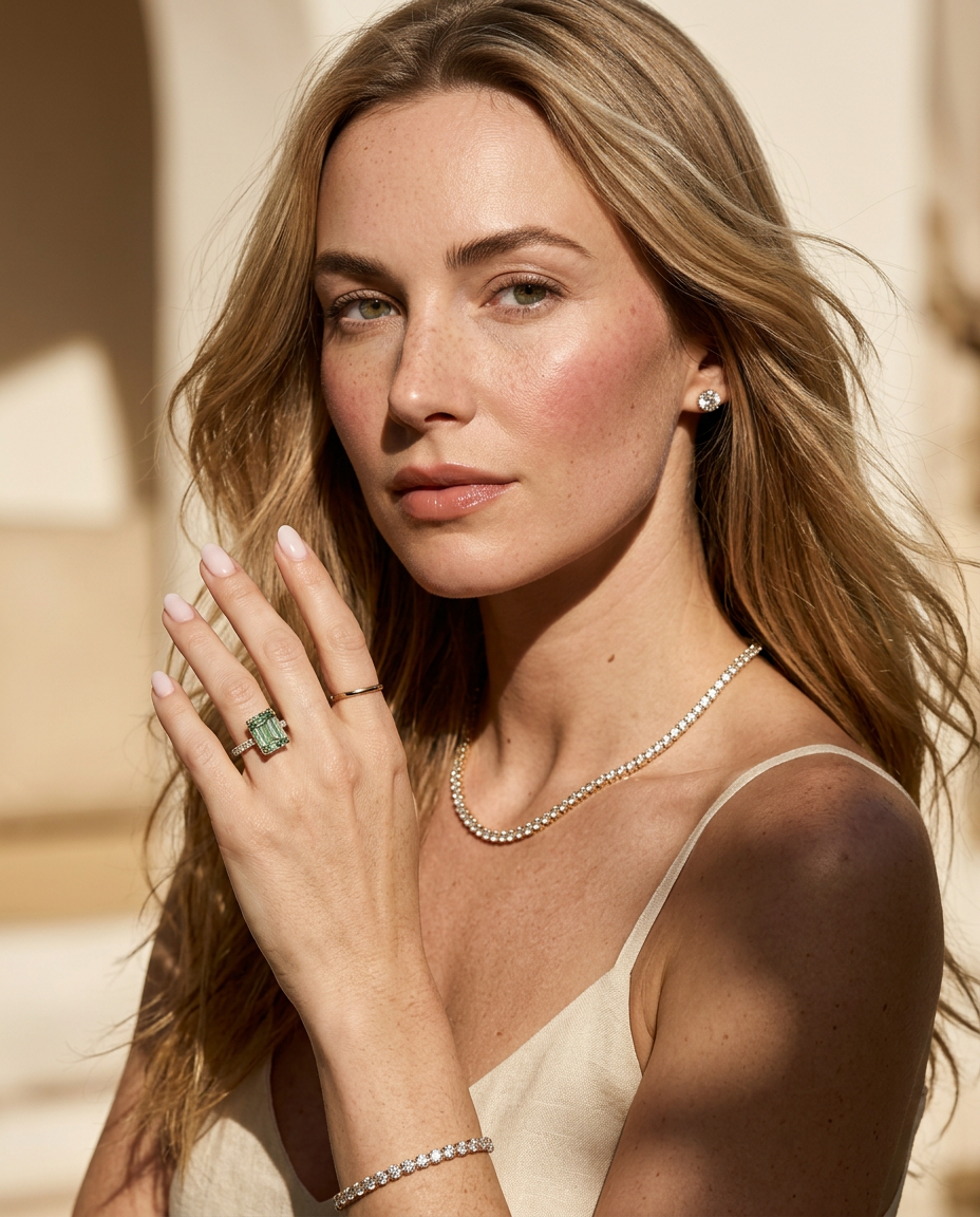 2.5 Carat Green Lab Grown Diamond Engagement Ring – Emerald Cut Hidden Halo | Siena - Engagement Ring
