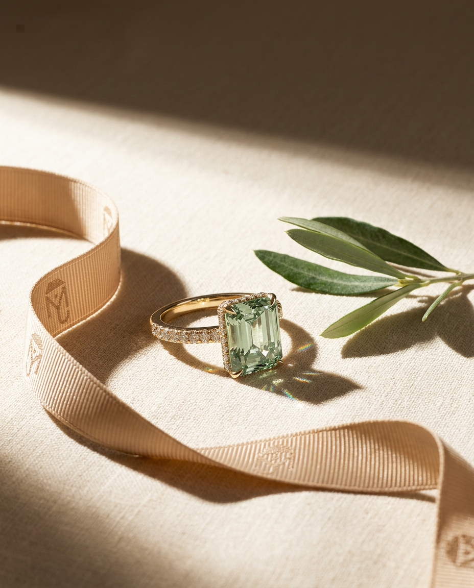 2.5 Carat Green Lab Grown Diamond Engagement Ring – Emerald Cut Hidden Halo | Siena - Engagement Ring