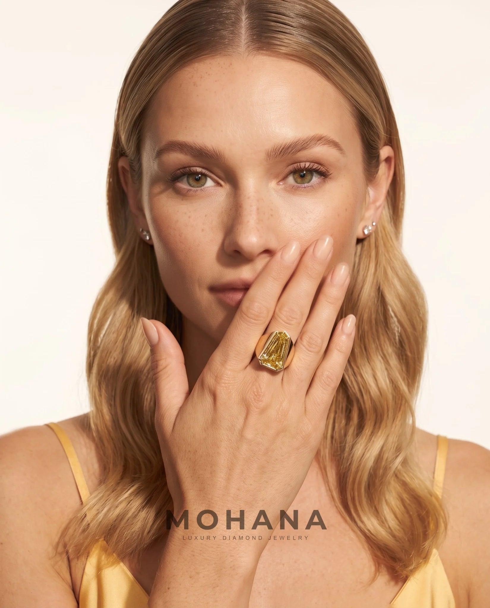 Ready to Ship 5.7 Carat Fancy Yellow Heptagonal Step-Cut Bezel Yellow Gold Diamond Ring — view 10