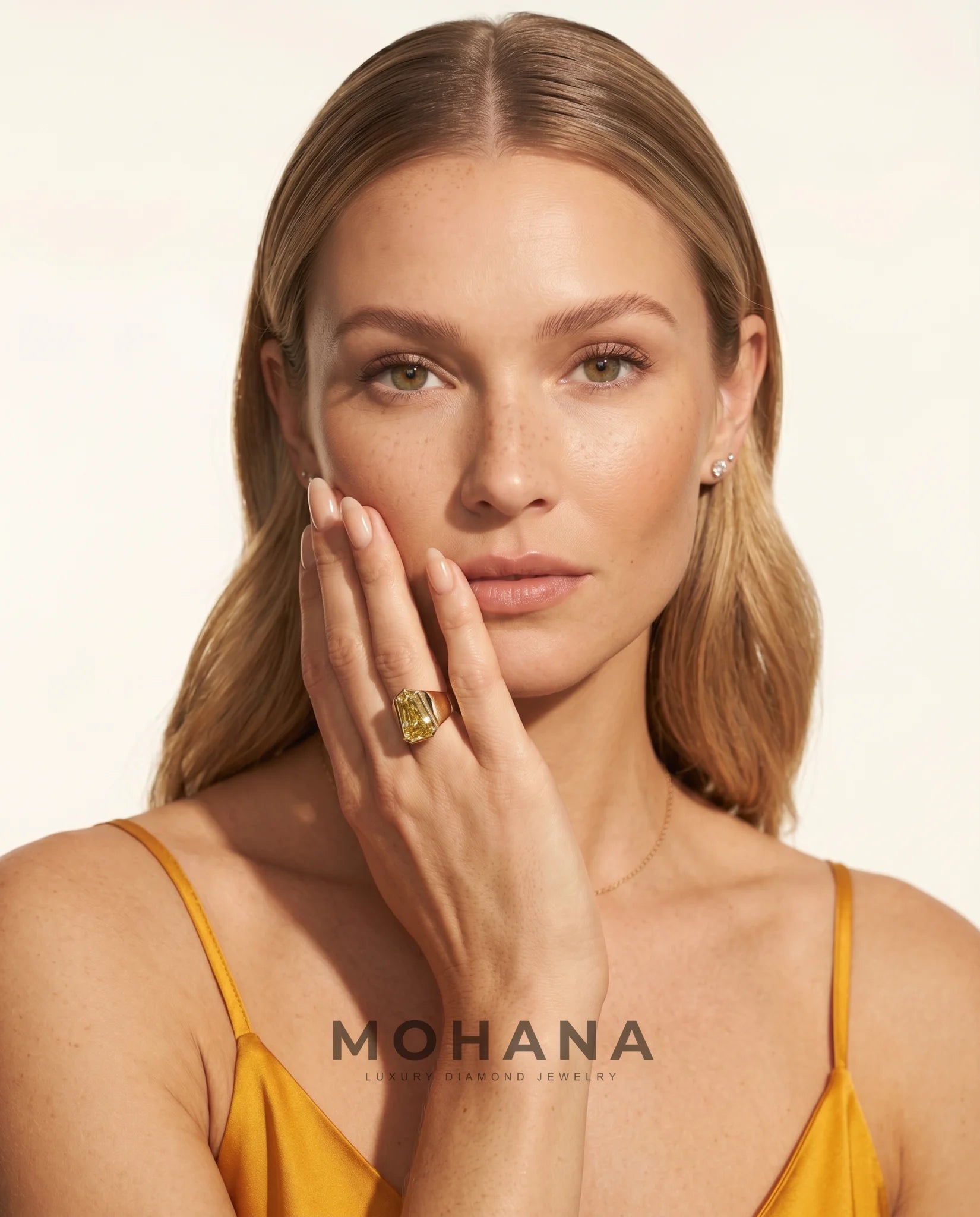 Ready to Ship 5.7 Carat Fancy Yellow Heptagonal Step-Cut Bezel Yellow Gold Diamond Ring — view 9