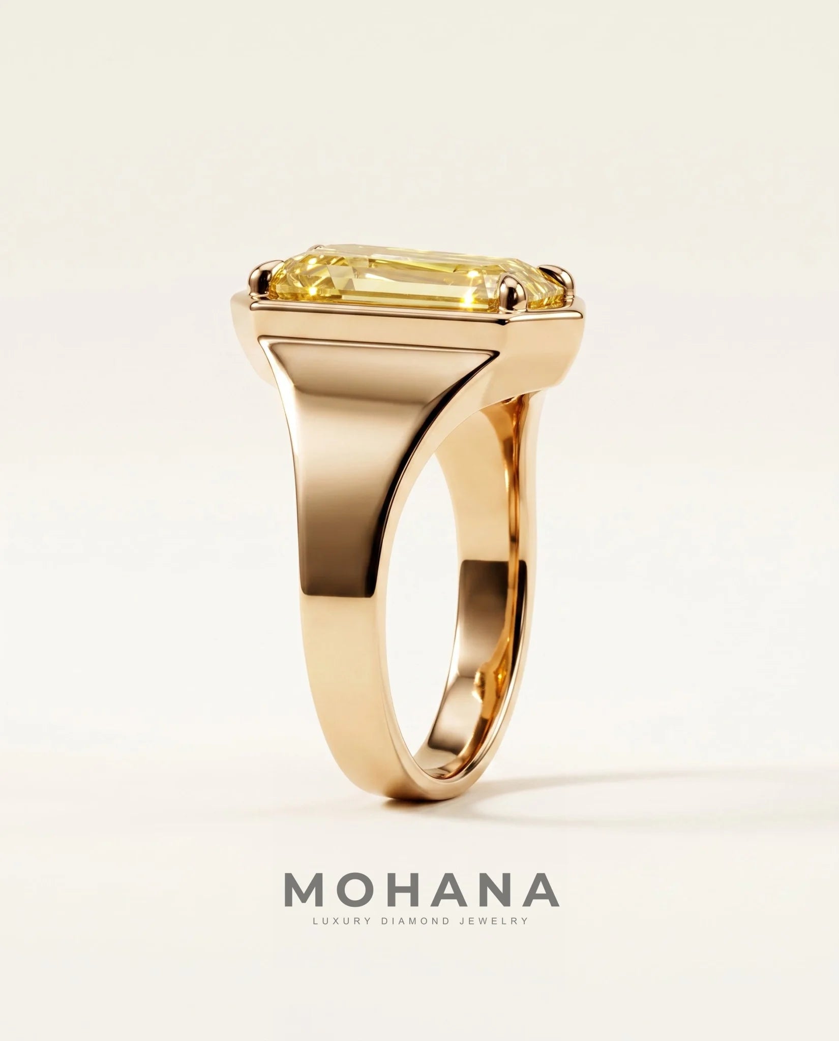 Ready to Ship 5.7 Carat Fancy Yellow Heptagonal Step-Cut Bezel Yellow Gold Diamond Ring — view 3