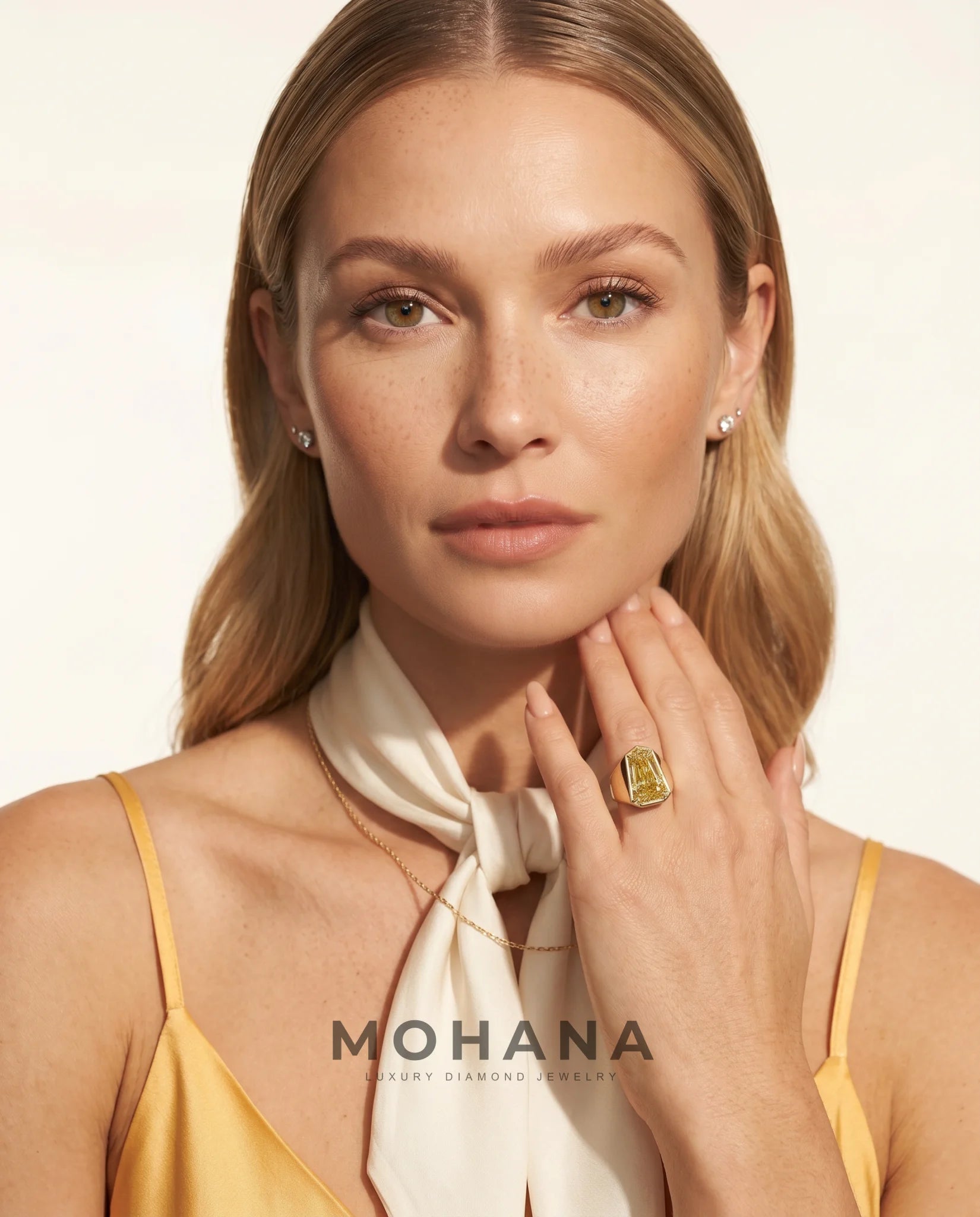 Ready to Ship 5.7 Carat Fancy Yellow Heptagonal Step-Cut Bezel Yellow Gold Diamond Ring — view 12