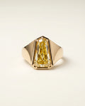 Ready to Ship 5.7 Carat Fancy Yellow Heptagonal Step-Cut Bezel Yellow Gold Diamond Ring — view 5