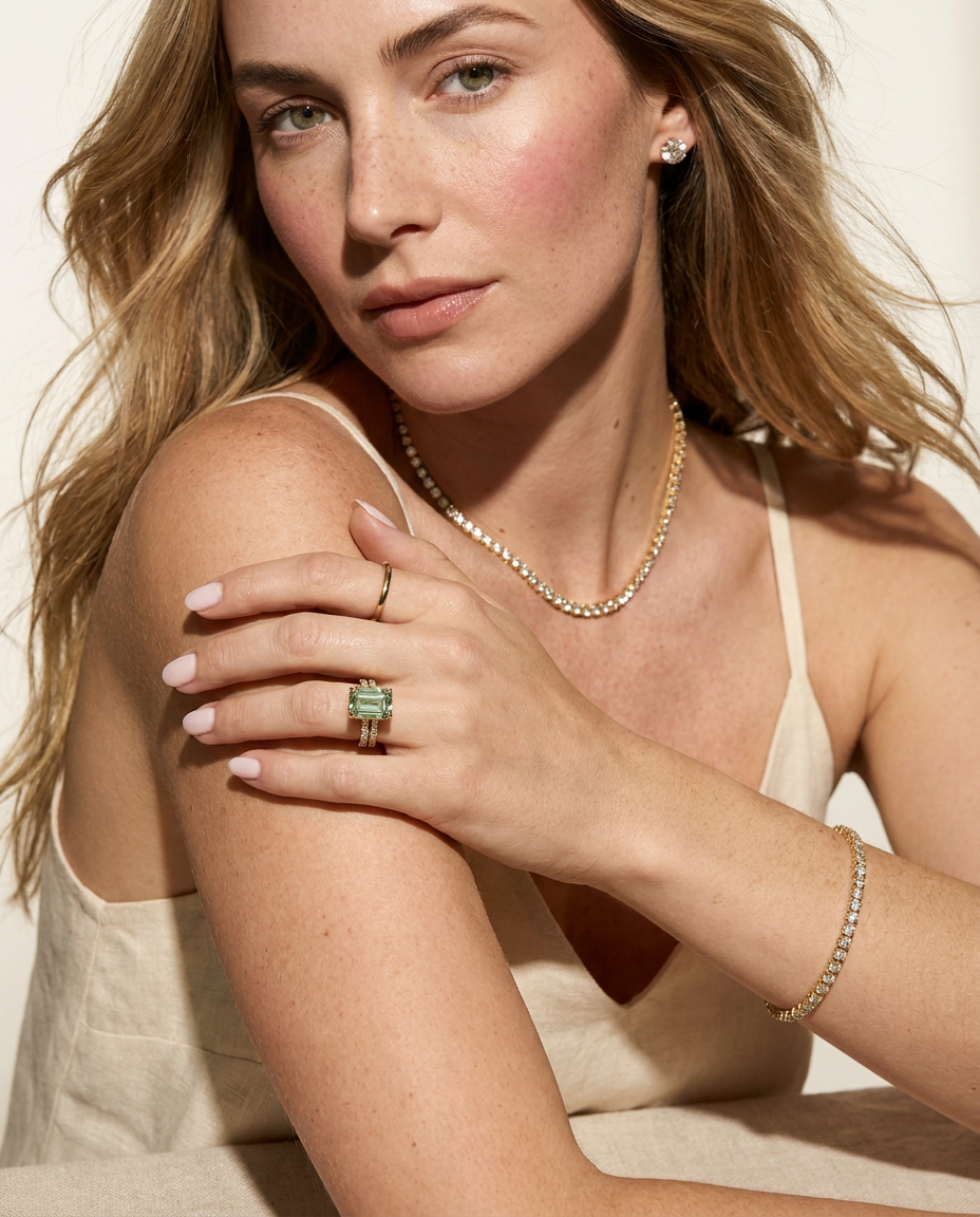 2.5 Carat Green Lab Grown Diamond Engagement Ring – Emerald Cut Hidden Halo | Siena - Engagement Ring