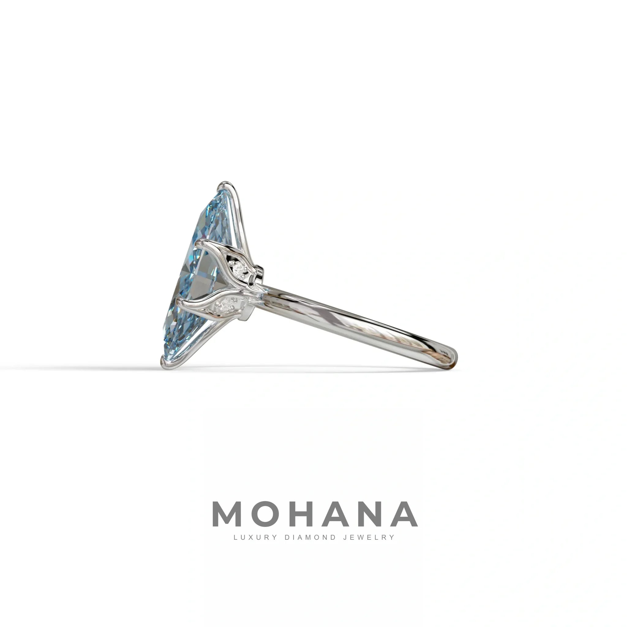 5 Carat Blue Lab Grown Diamond Engagement Ring · Marquise Cut Hidden Halo | Etoile - view 6