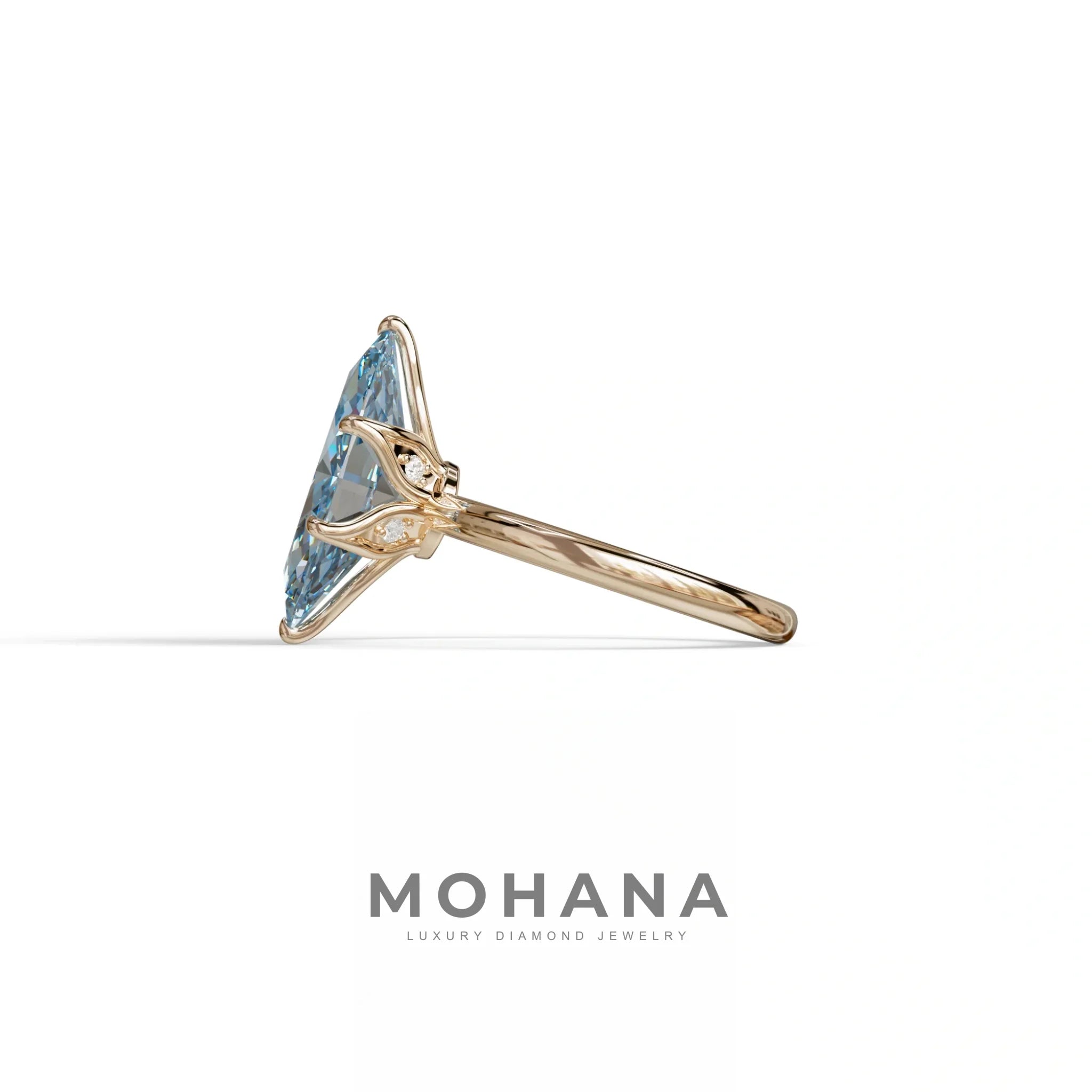 5 Carat Blue Lab Grown Diamond Engagement Ring · Marquise Cut Hidden Halo | Etoile - view 5