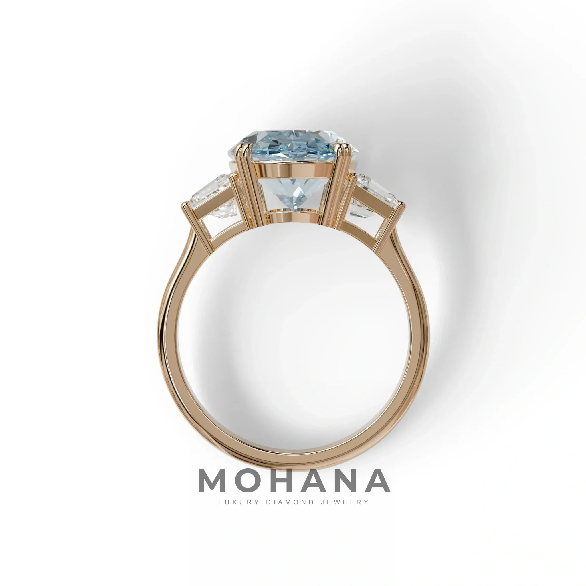 5 Carat Blue Lab Grown Diamond Engagement Ring · Oval Cut Three Stone | Solstice - view 8