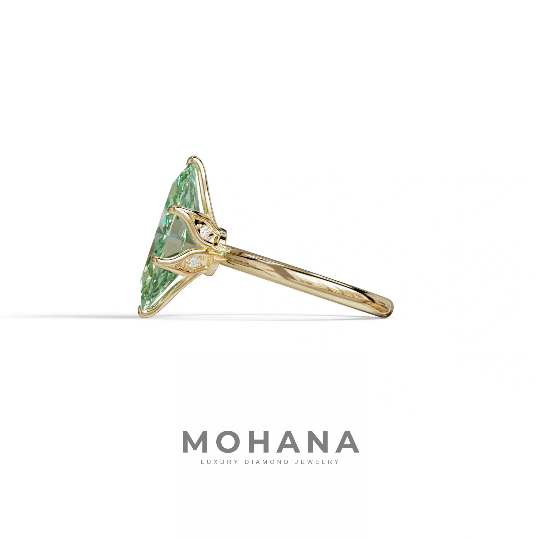5 Carat Green Lab Grown Diamond Engagement Ring · Marquise Cut Hidden Halo | Etoile - view 4