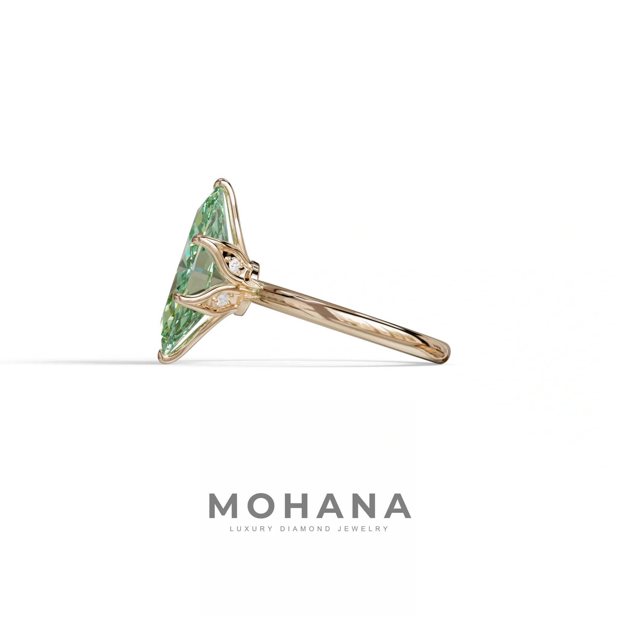 5 Carat Green Lab Grown Diamond Engagement Ring · Marquise Cut Hidden Halo | Etoile - view 5