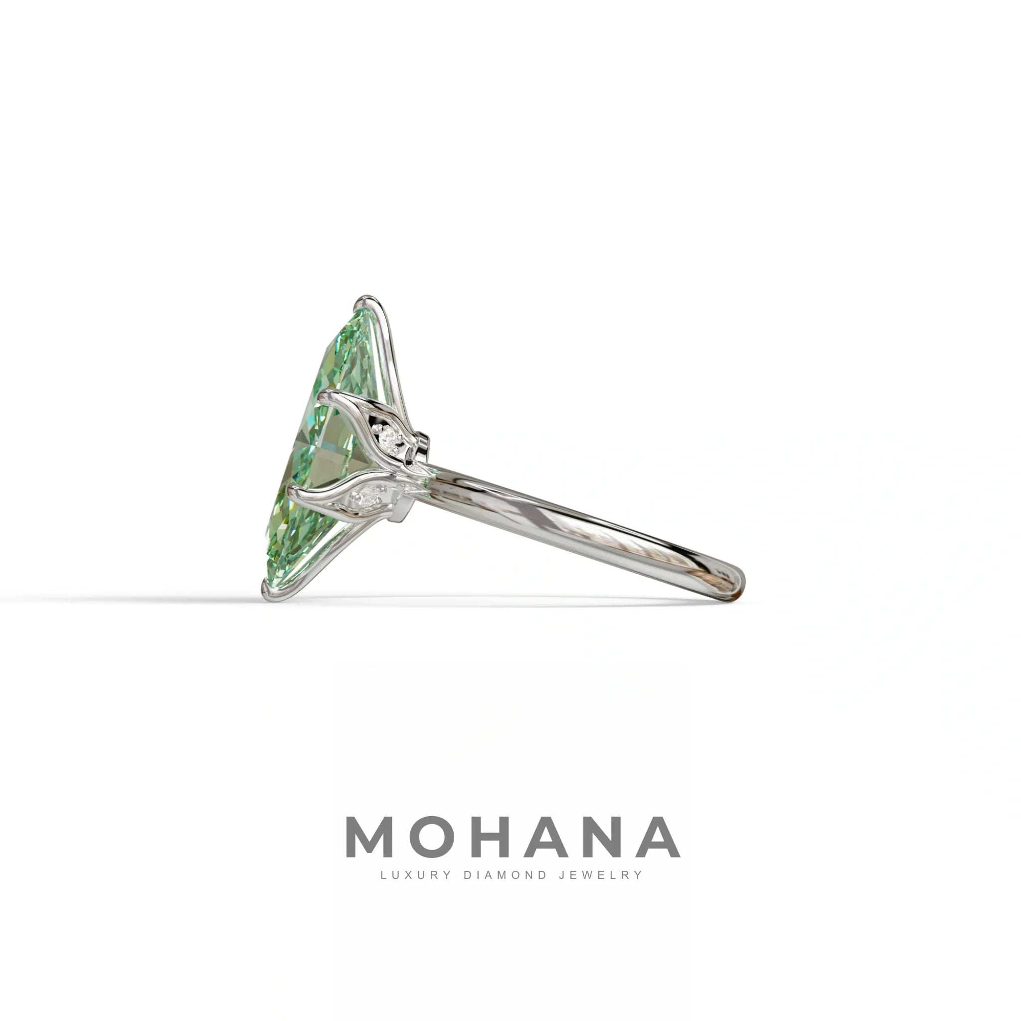5 Carat Green Lab Grown Diamond Engagement Ring · Marquise Cut Hidden Halo | Etoile - view 6
