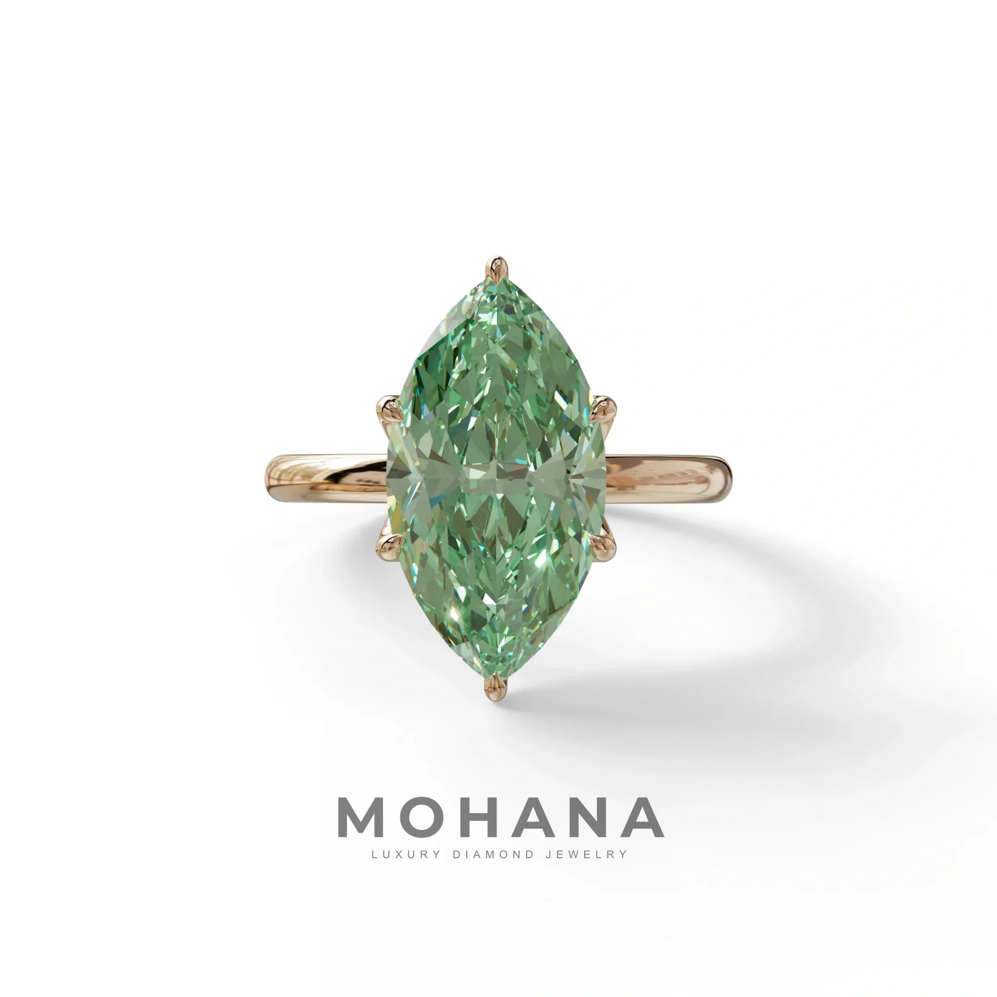 5 Carat Green Lab Grown Diamond Engagement Ring · Marquise Cut Hidden Halo | Etoile - view 2