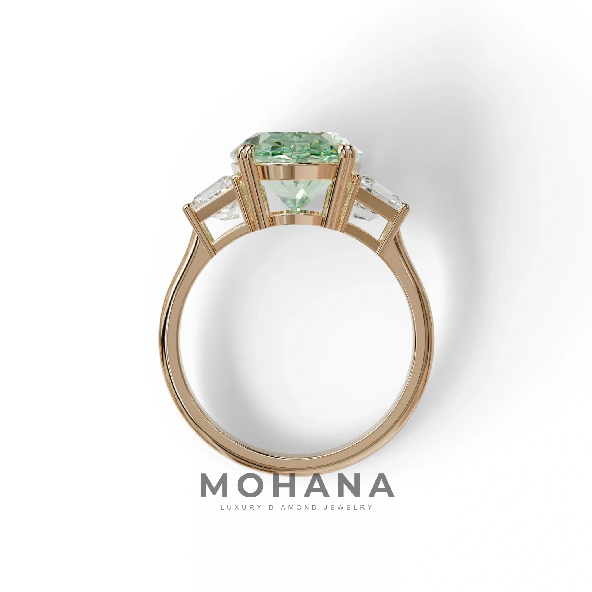 5 Carat Green Lab Grown Diamond Engagement Ring · Oval Cut Three Stone | Solstice - view 8