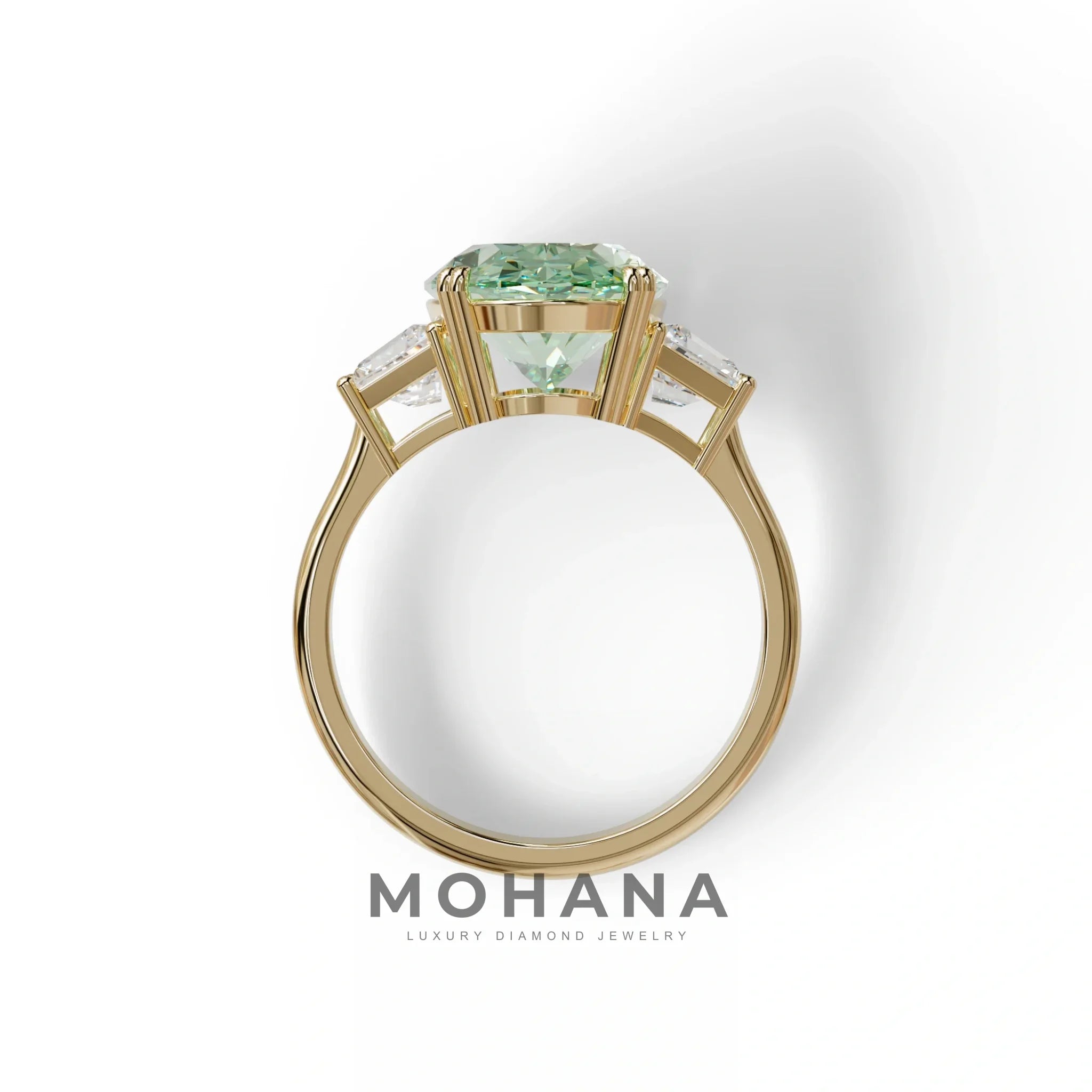 5 Carat Green Lab Grown Diamond Engagement Ring · Oval Cut Three Stone | Solstice - view 7