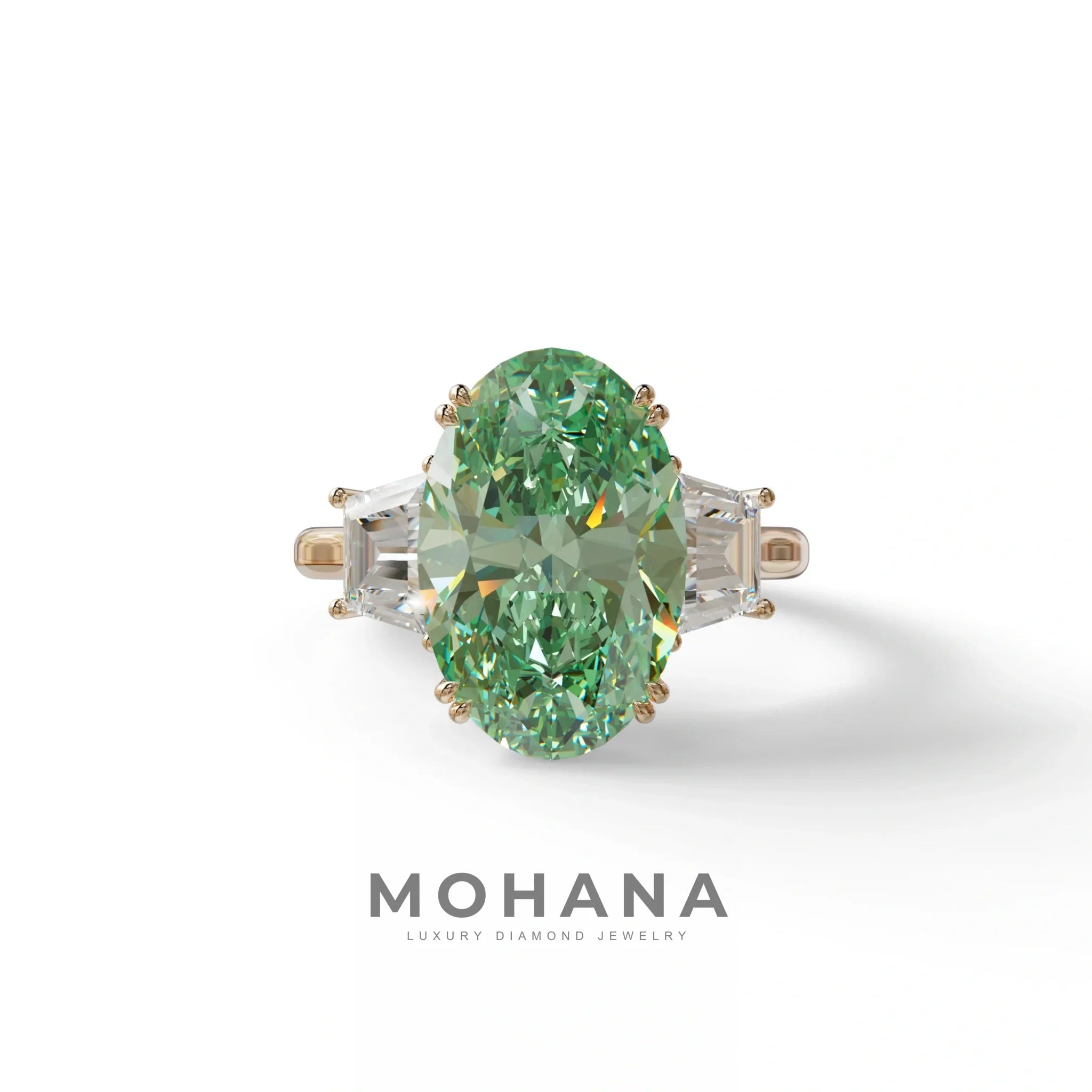 5 Carat Green Lab Grown Diamond Engagement Ring · Oval Cut Three Stone | Solstice - view 2