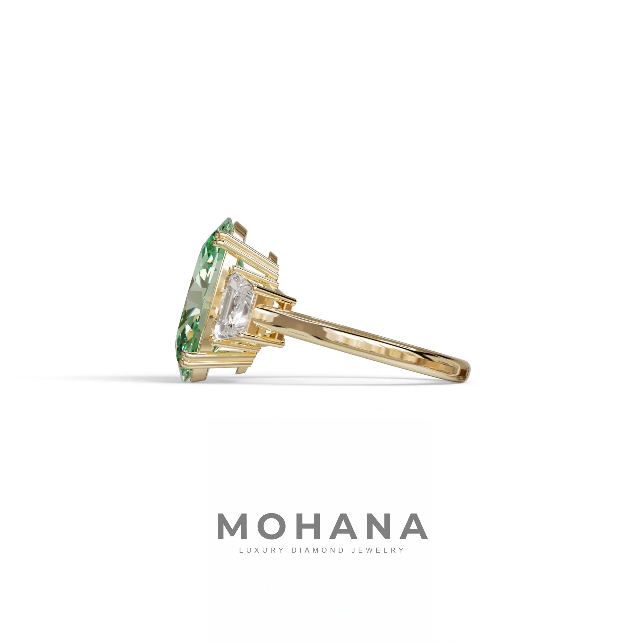 5 Carat Green Lab Grown Diamond Engagement Ring · Oval Cut Three Stone | Solstice - view 4