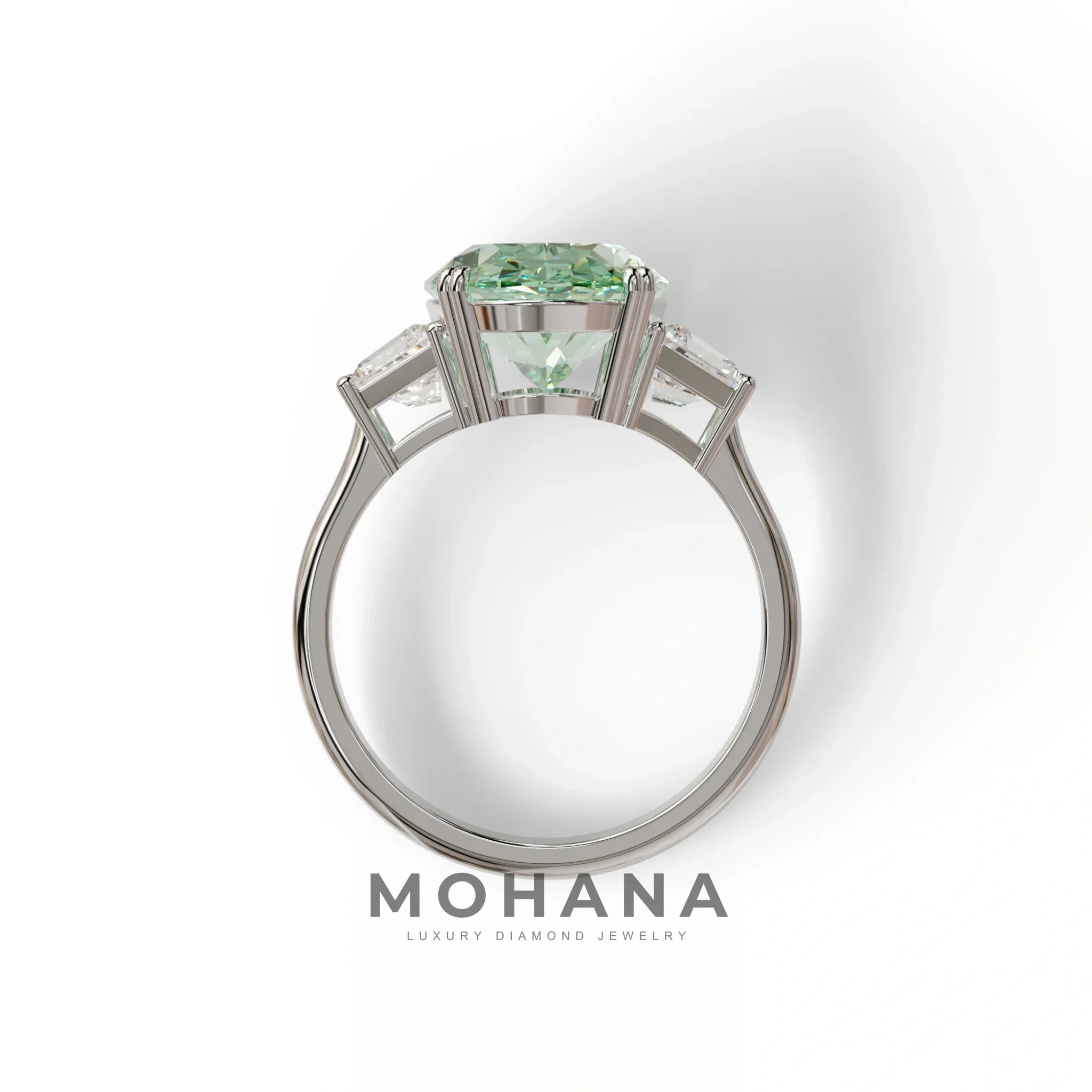 5 Carat Green Lab Grown Diamond Engagement Ring · Oval Cut Three Stone | Solstice - view 9