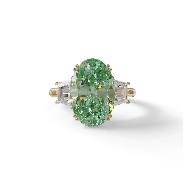 5 Carat Green Lab Grown Diamond Engagement Ring · Oval Cut Three Stone | Solstice