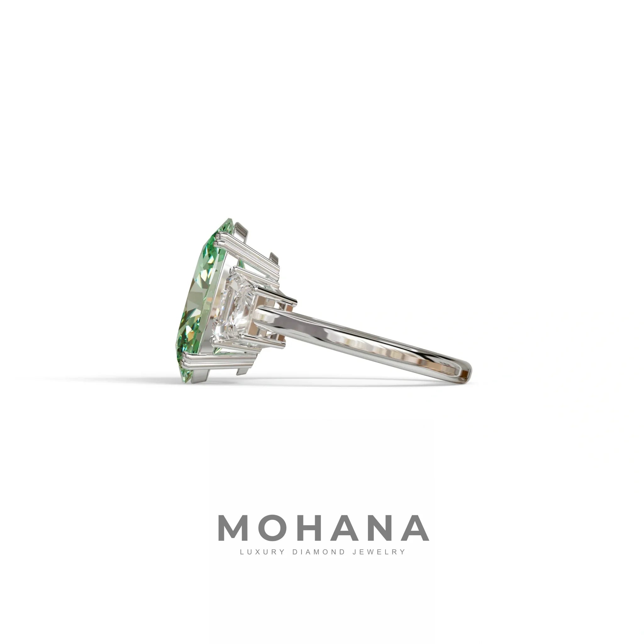 5 Carat Green Lab Grown Diamond Engagement Ring · Oval Cut Three Stone | Solstice - view 6