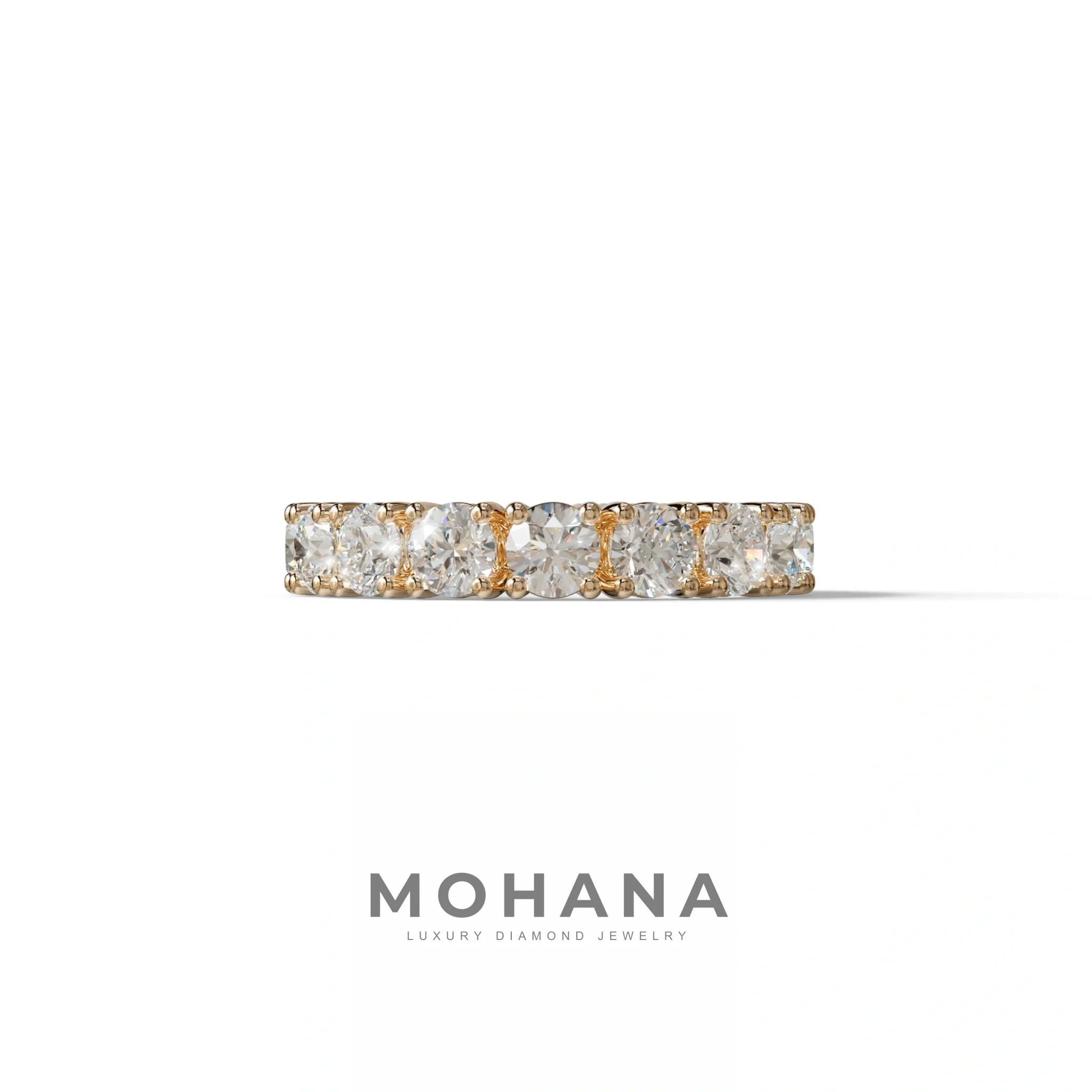 E VVS 5 Carat Round Full Eternity Lab Diamond Band - Prong Setting - 10K Solid Gold / Rose Gold