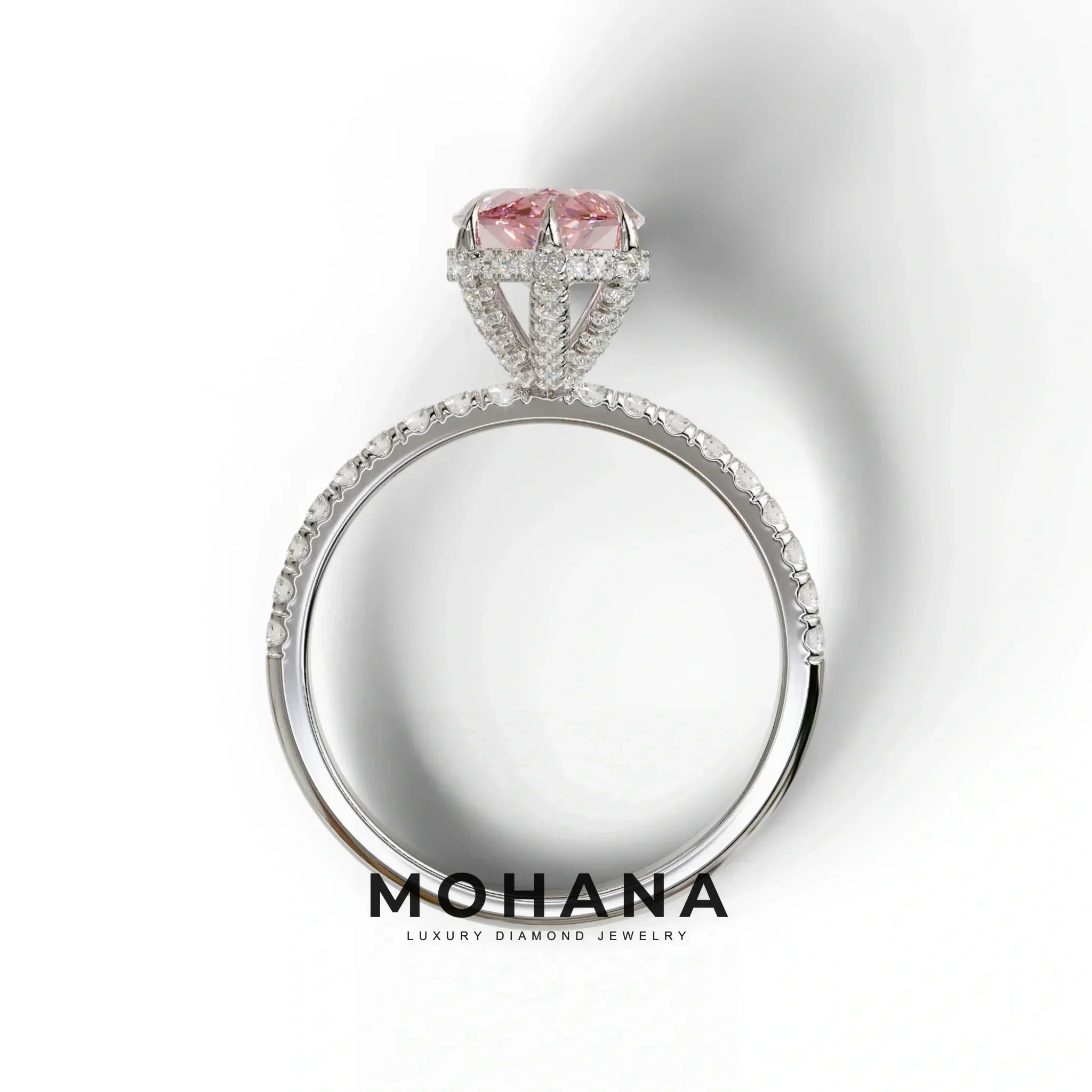 5 Carat Pink Marquise Cut Lab Diamond In Hidden Halo & Pave Setting Ring