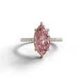 5 Carat Pink Marquise Cut Lab Diamond In Hidden Halo & Pave Setting Ring - 10K Solid Gold / Yellow Gold
