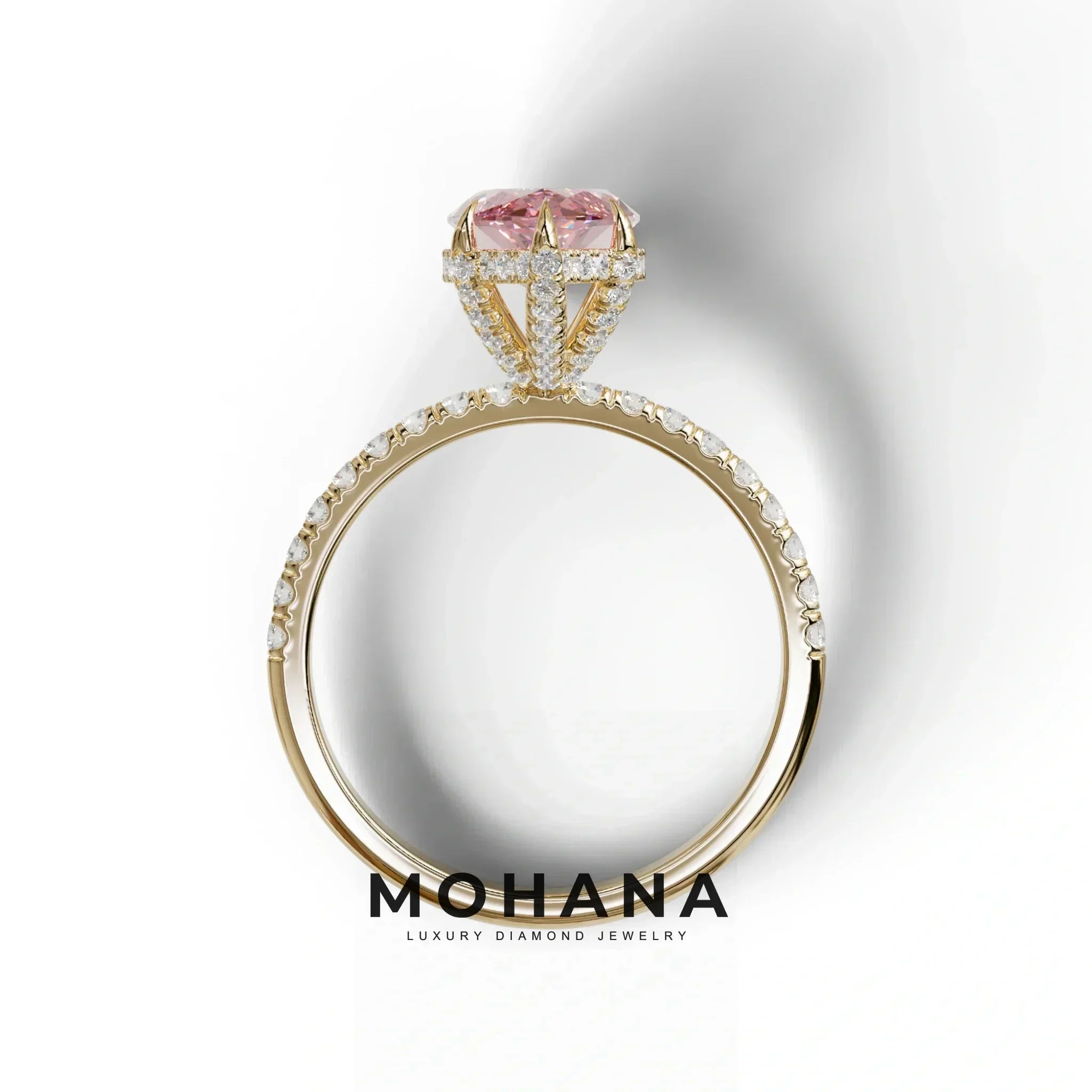 5 Carat Pink Marquise Cut Lab Diamond In Hidden Halo & Pave Setting Ring