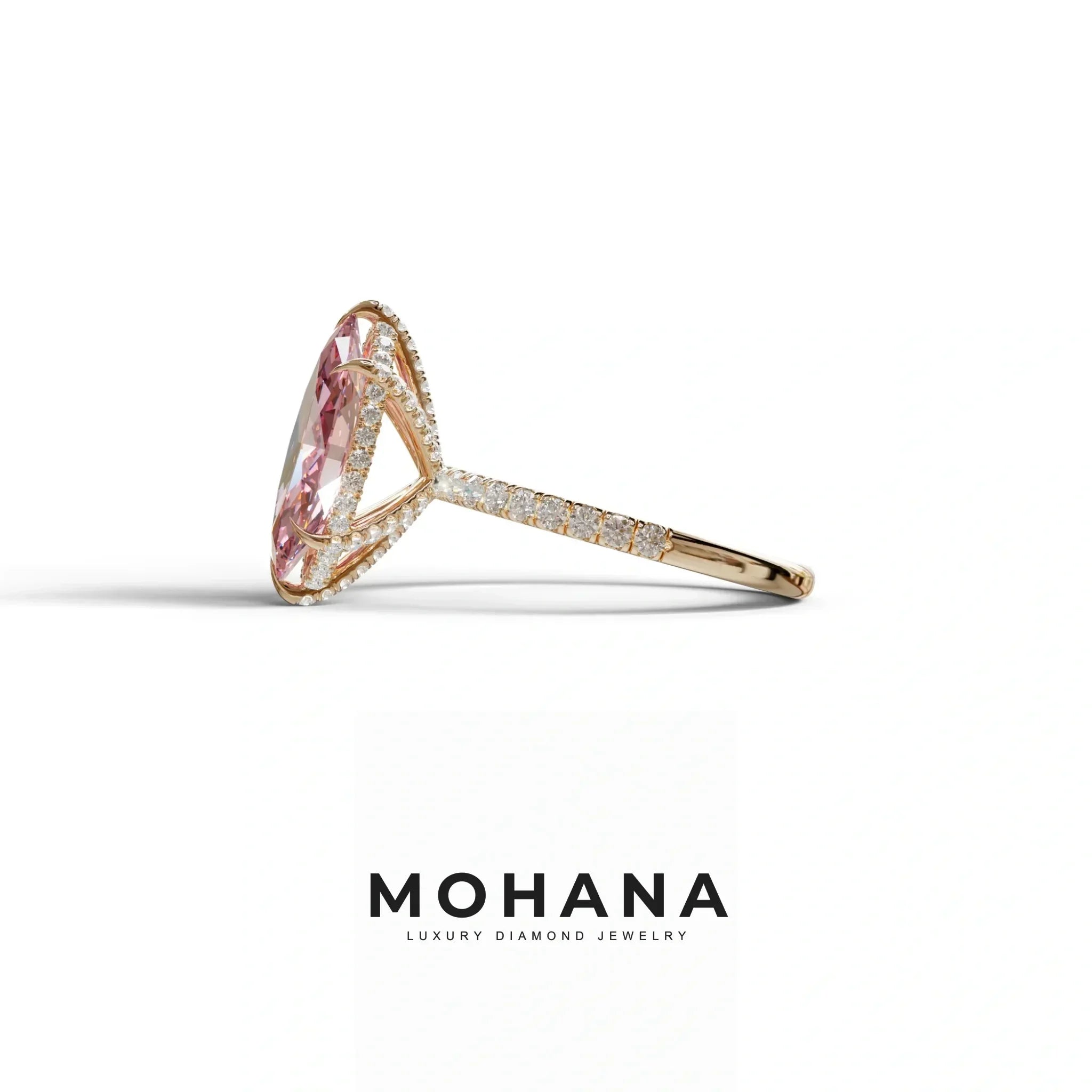 5 Carat Pink Marquise Cut Lab Diamond In Hidden Halo & Pave Setting Ring