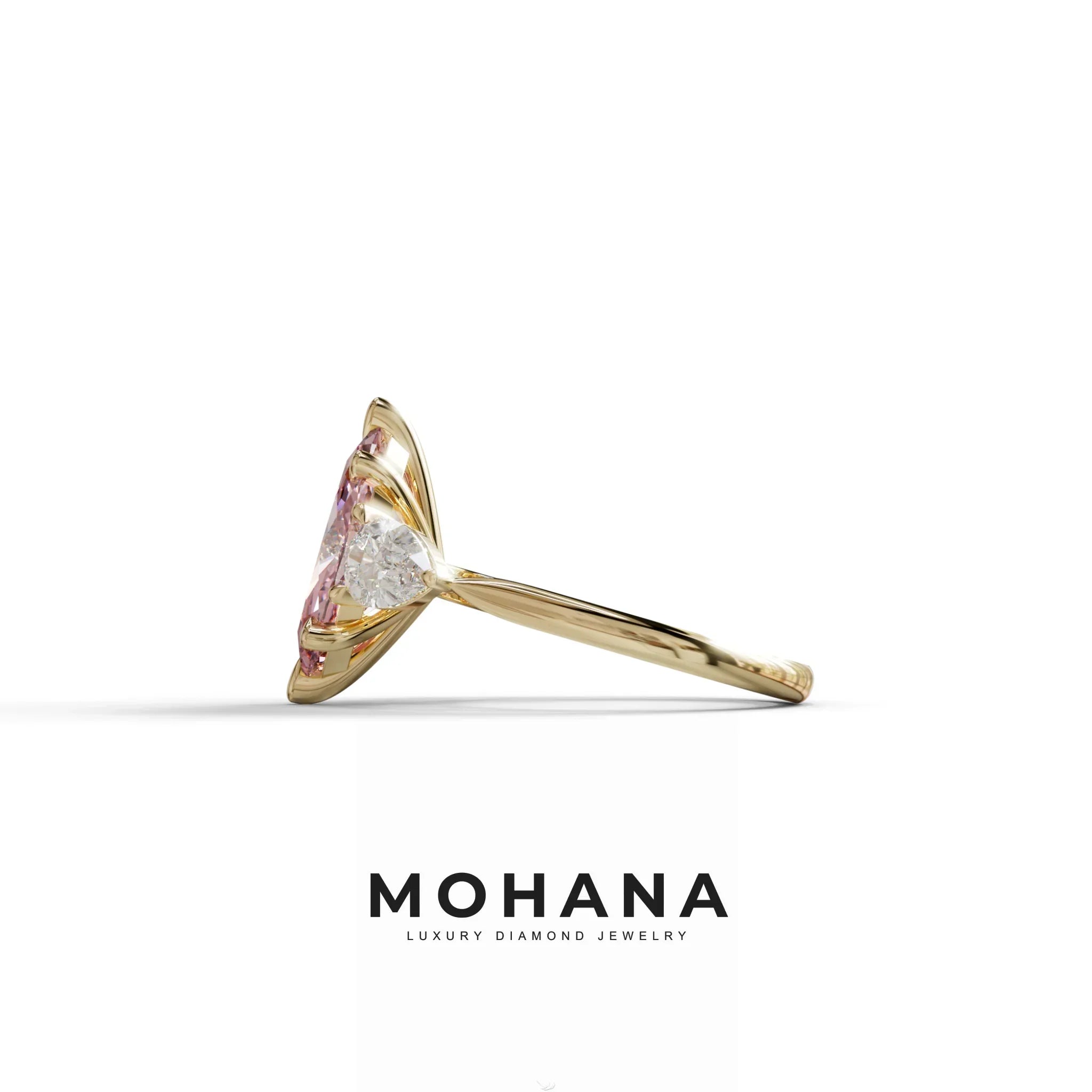 5 Carat Fancy Pink Marquise & Marquise Cut Three Stone Lab Grown Diamond Engagement Ring