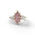 5 Carat Fancy Pink Marquise & Marquise Cut Three Stone Lab Grown Diamond Engagement Ring - 10K Solid Gold / Yellow Gold