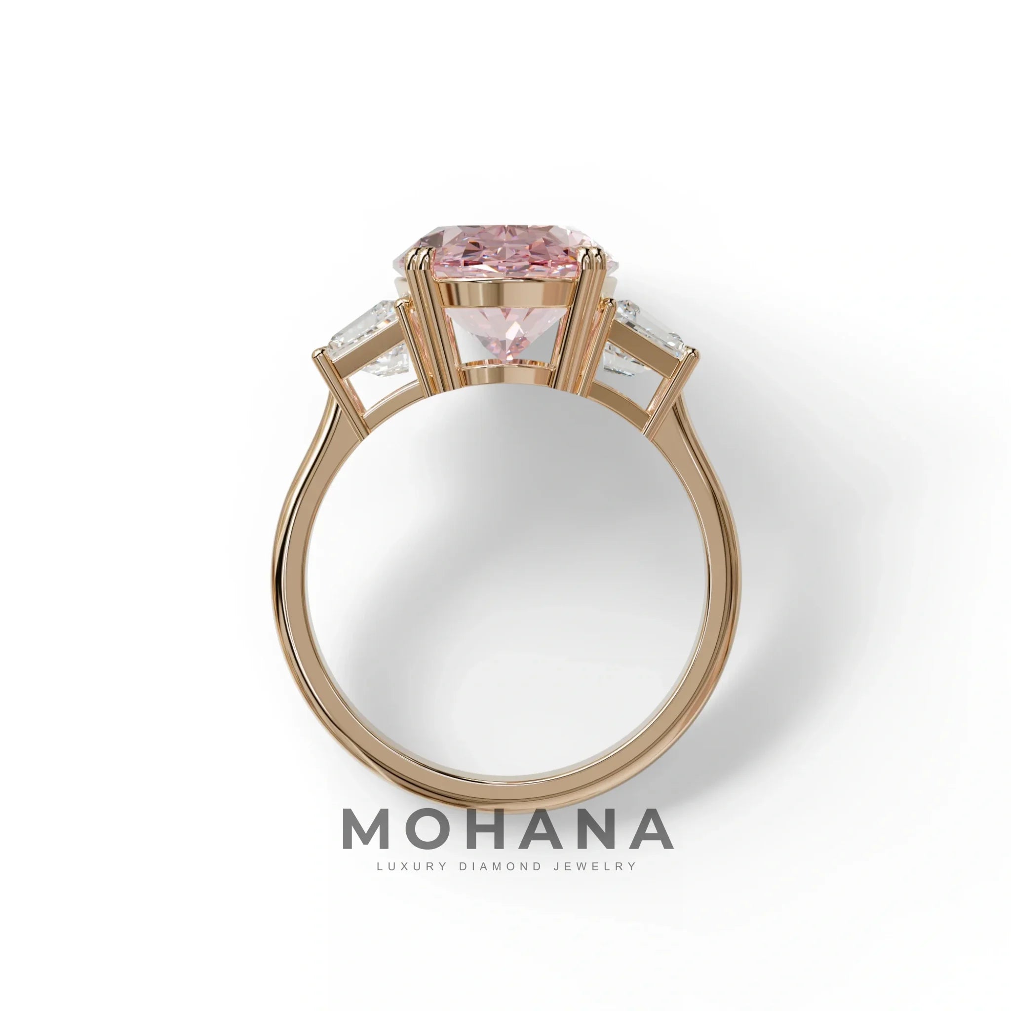 5 Carat Pink Lab Grown Diamond Engagement Ring · Oval Cut Three Stone | Solstice - view 8