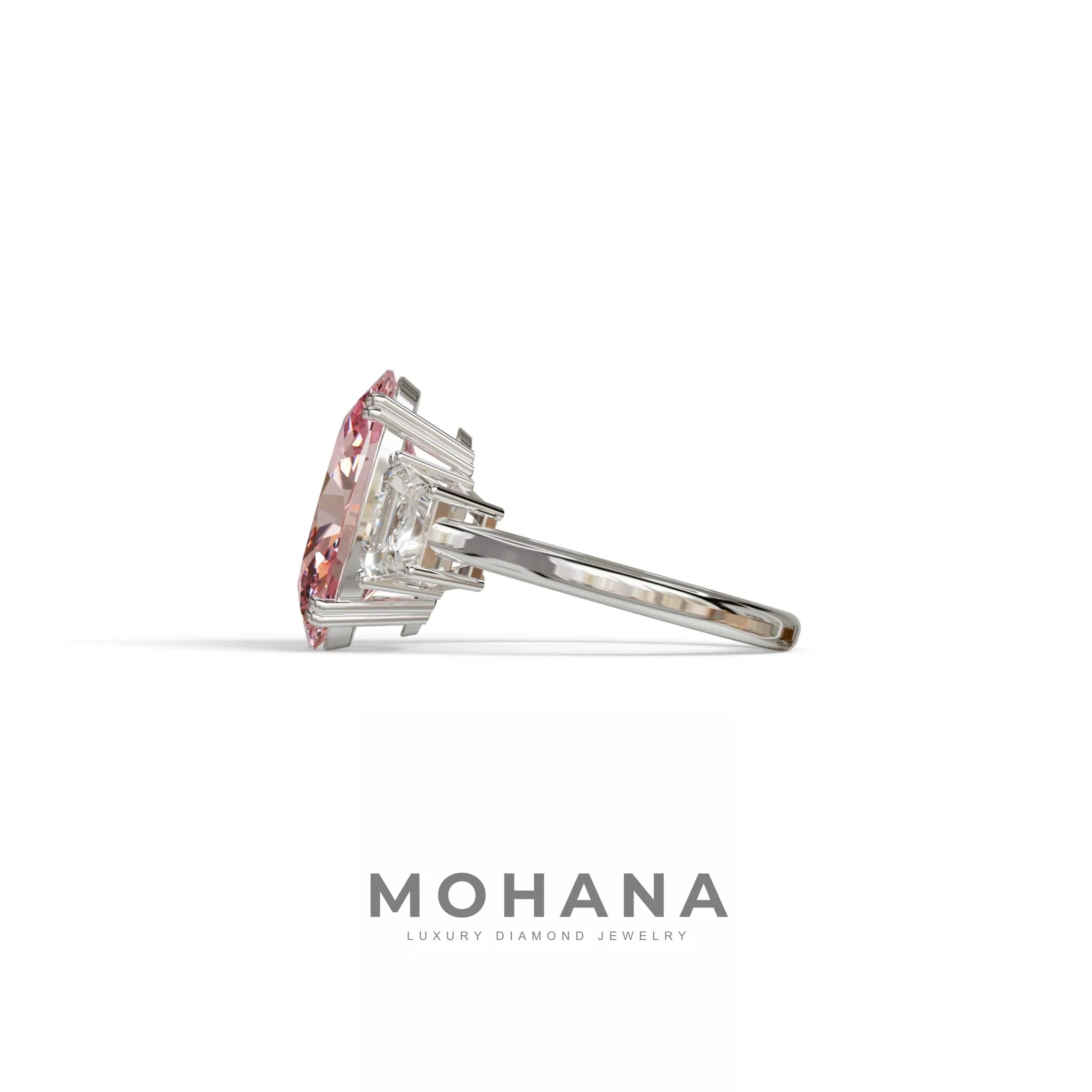 5 Carat Pink Lab Grown Diamond Engagement Ring · Oval Cut Three Stone | Solstice - view 6