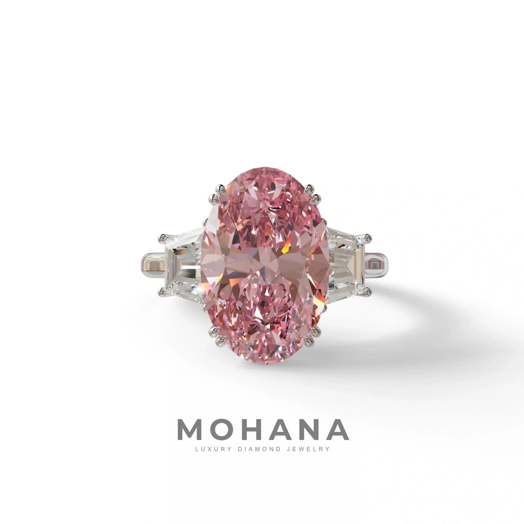 5 Carat Pink Lab Grown Diamond Engagement Ring · Oval Cut Three Stone | Solstice - view 3