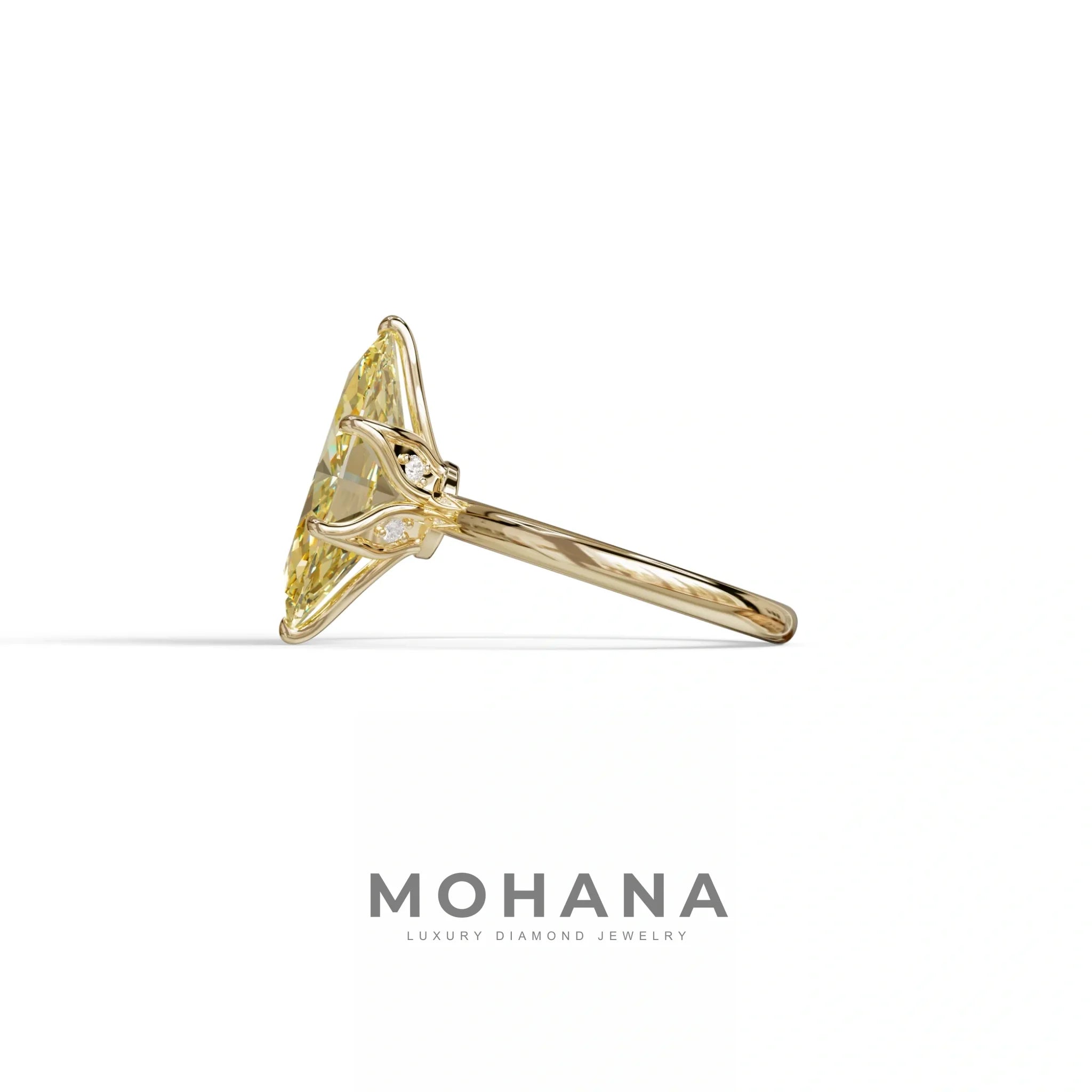 5 Carat Yellow Lab Grown Diamond Engagement Ring · Marquise Cut Hidden Halo | Etoile - view 4