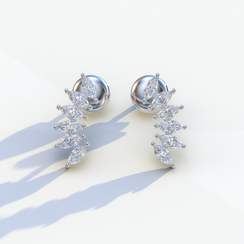 Angle Wings - Marquise Cut Diamond Stud Earrings - 10K Solid Gold / White Gold
