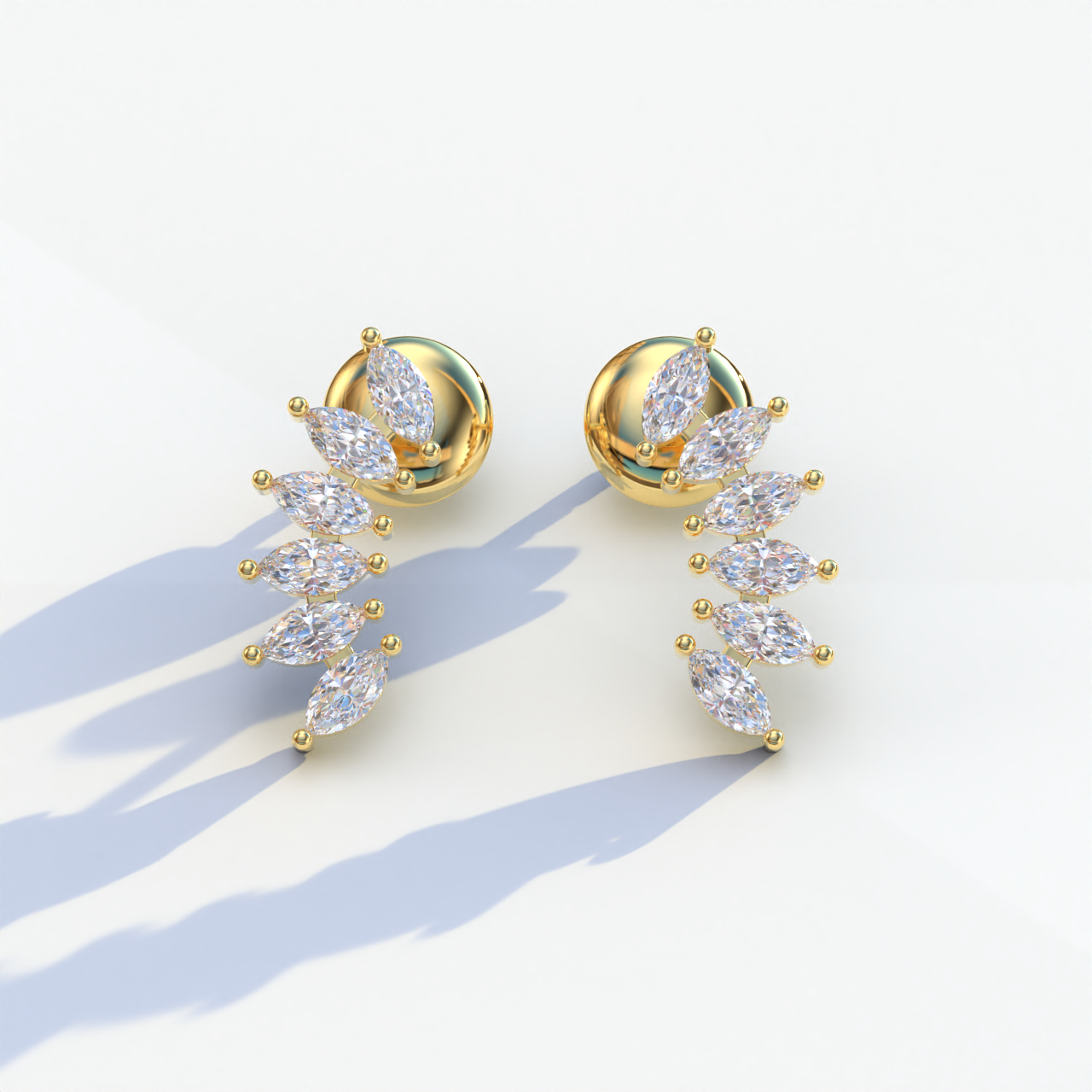 Angle Wings - Marquise Cut Diamond Stud Earrings - 10K Solid Gold / Yellow Gold