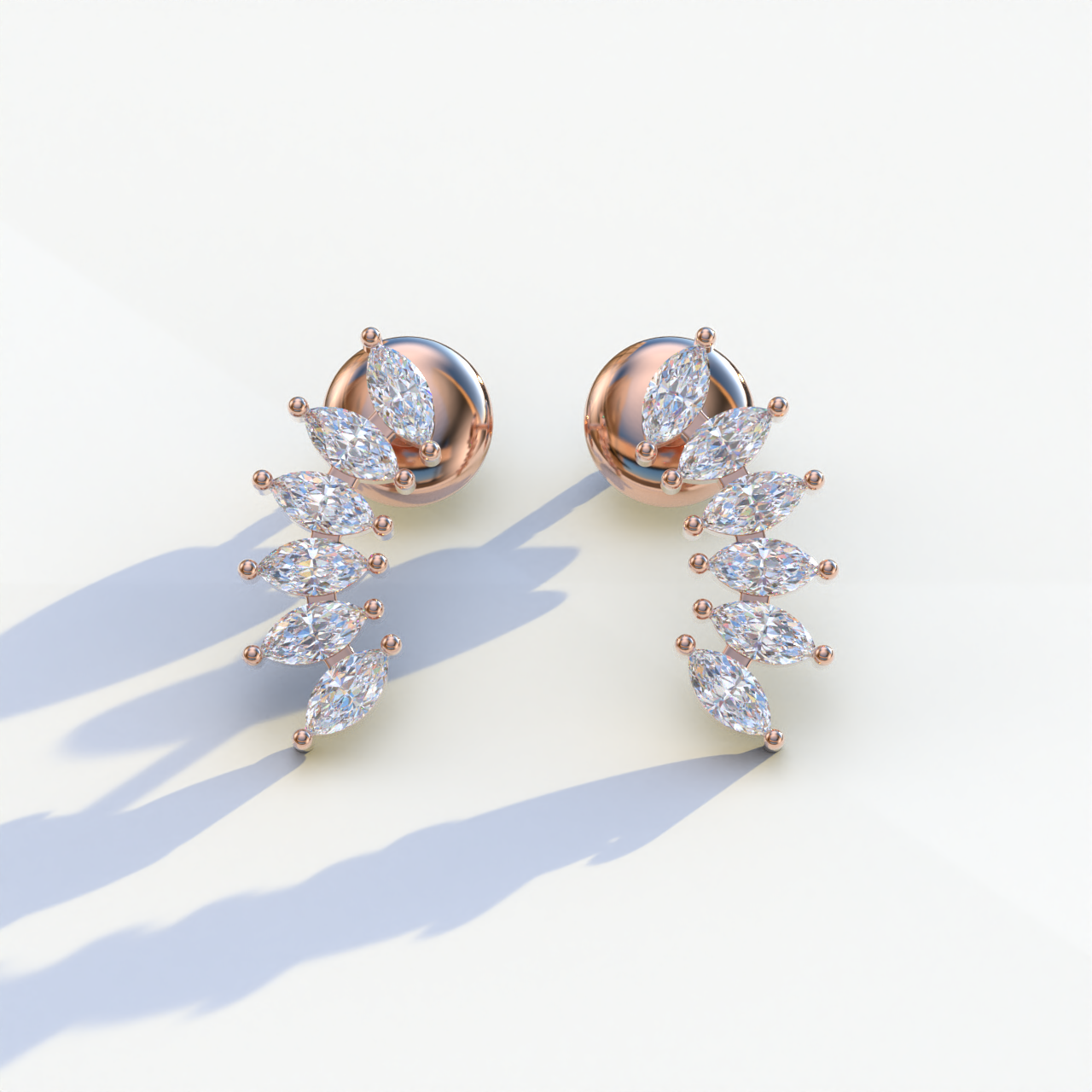 Angle Wings - Marquise Cut Diamond Stud Earrings - 10K Solid Gold / Rose Gold