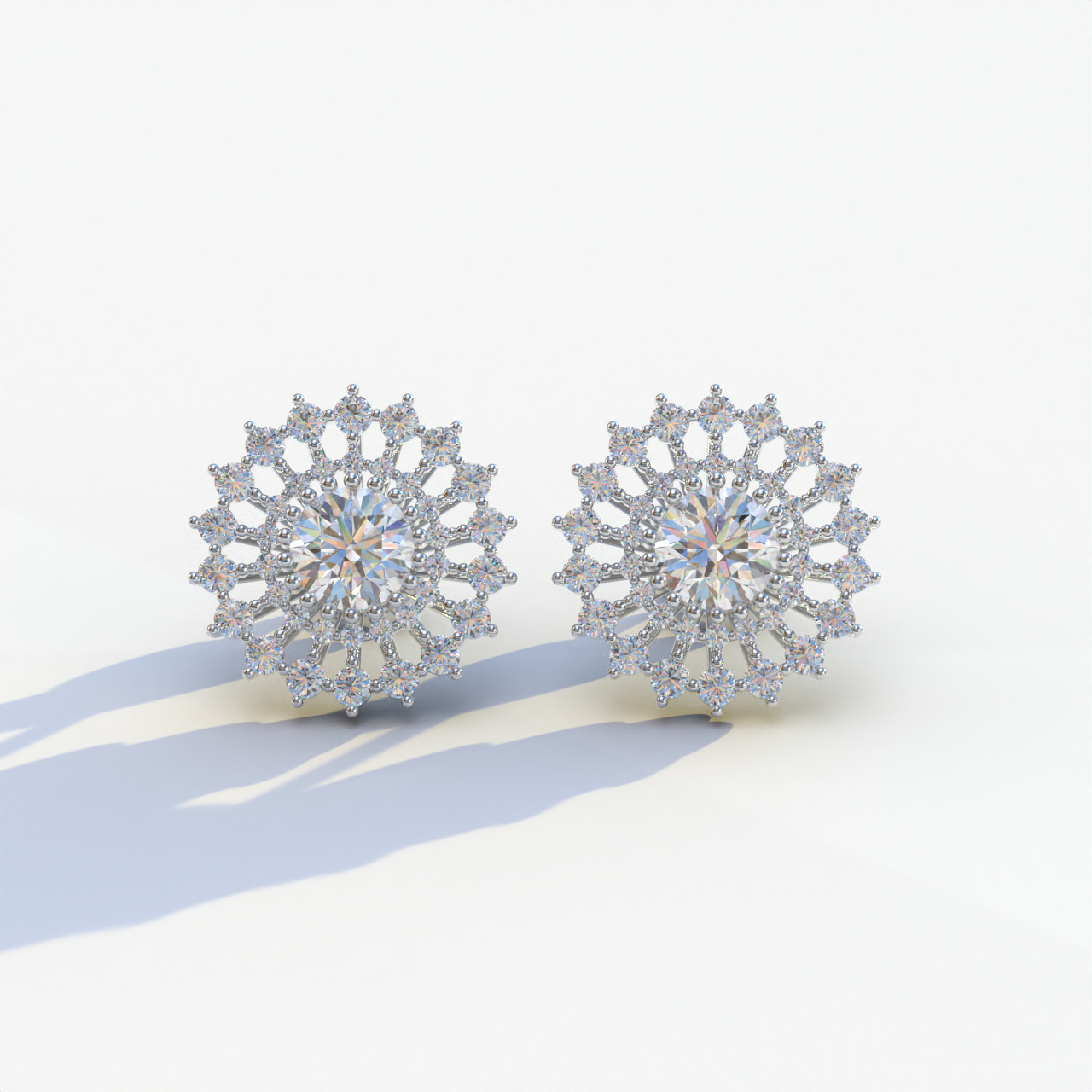 Aster - Colorless Round Cut Diamond Stud Earrings - 10K Solid Gold / White Gold