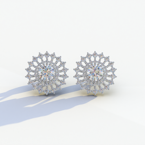 Aster - Colorless Round Cut Diamond Stud Earrings - 10K Solid Gold / White Gold