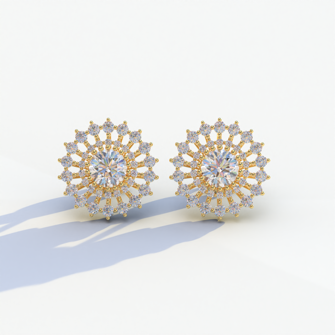 Aster - Colorless Round Cut Diamond Stud Earrings - 10K Solid Gold / Yellow Gold