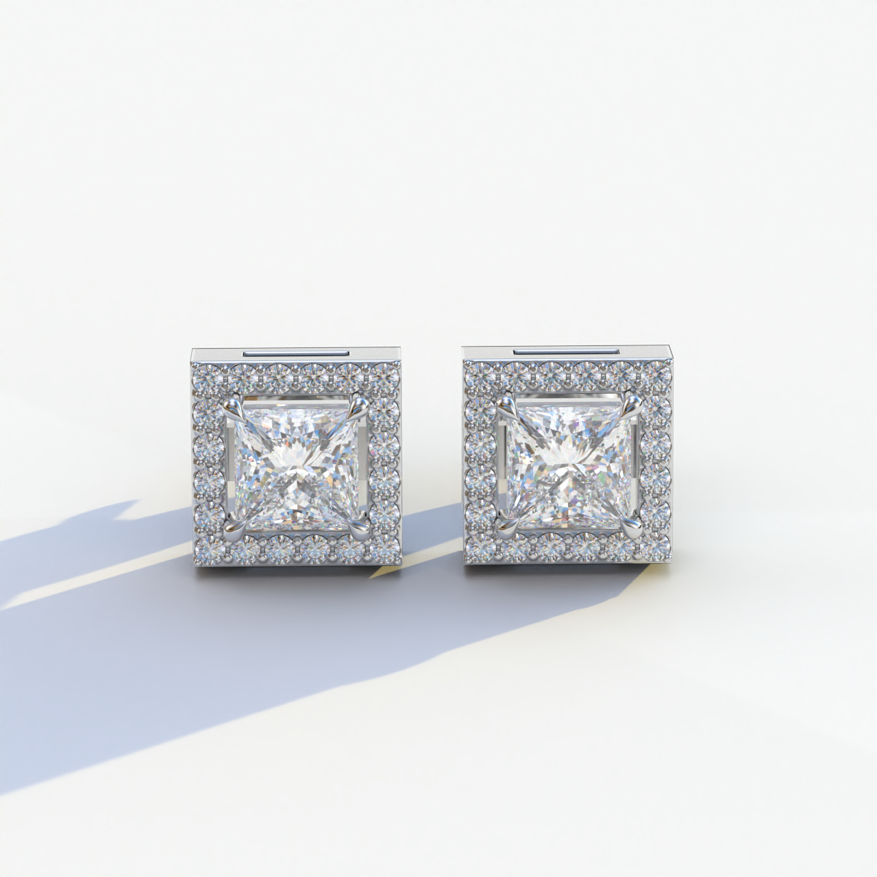 1 Carat E-VVS Princess Cut Lab Grown Diamond Halo Stud Earrings - 10K Solid Gold / White Gold