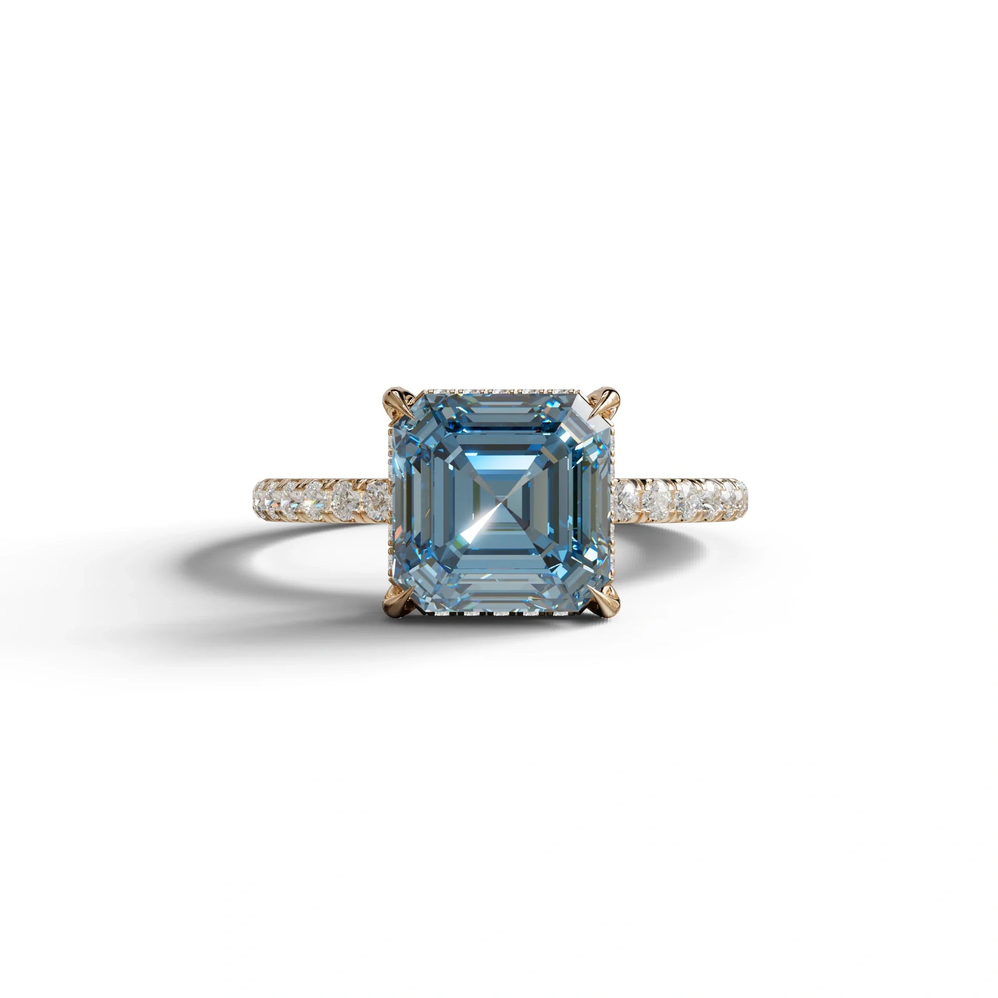 3 Carat Blue Asscher Cut Hidden Halo & Pave Lab Grown Diamond Ring - 10K Solid Gold / Rose Gold