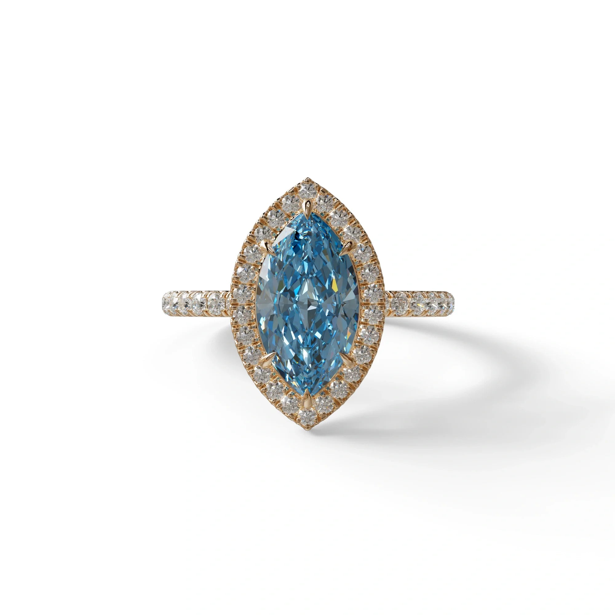 Blue Marquise Cut Halo & Pave Lab Grown Diamond Engagement Ring - Simplicity - 2 Carat / 10K Solid Gold / Rose Gold