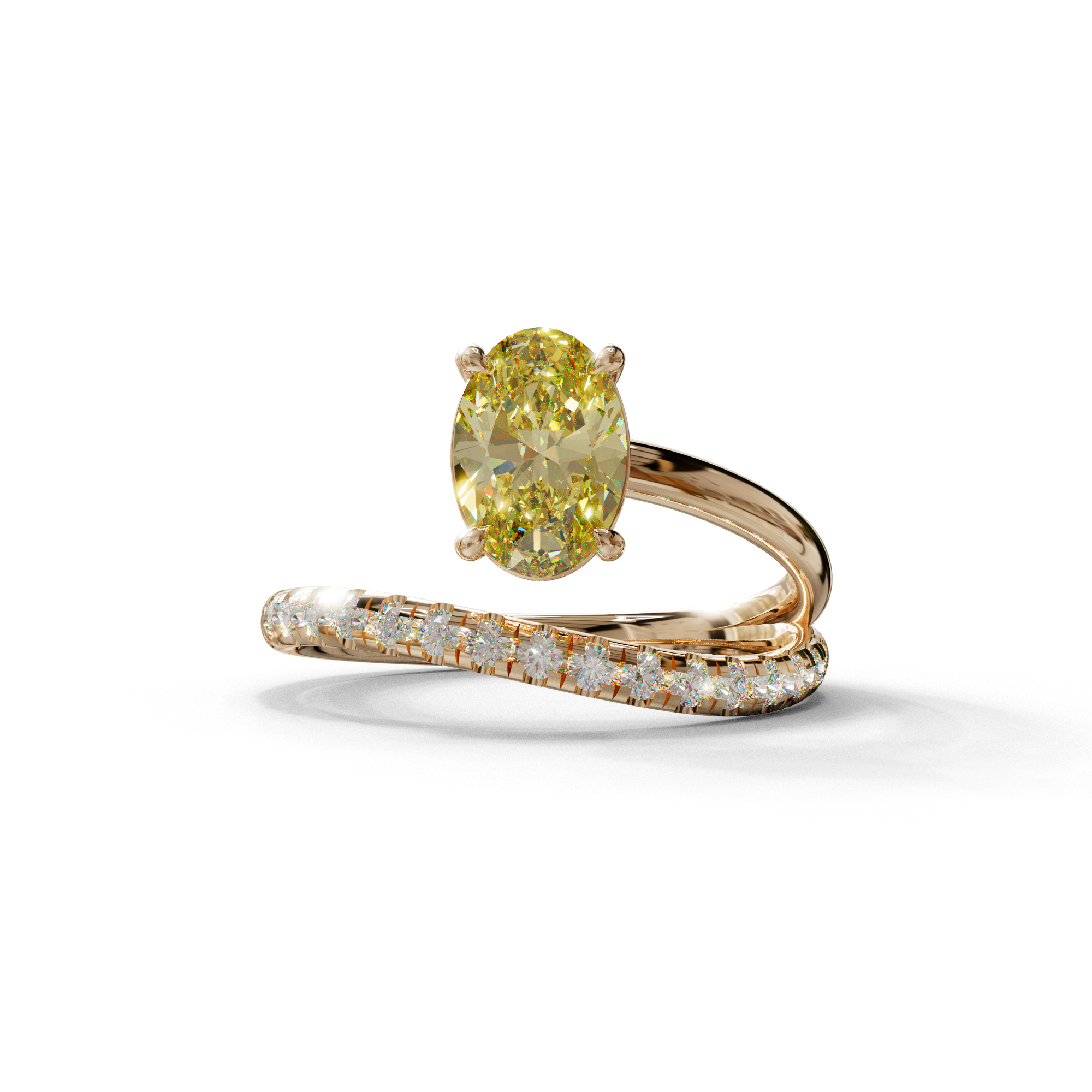 1.5 Carat S-Curve Yellow Oval Diamond Pave-set Diamond Ring - Bypass - 10K Solid Gold / Rose Gold