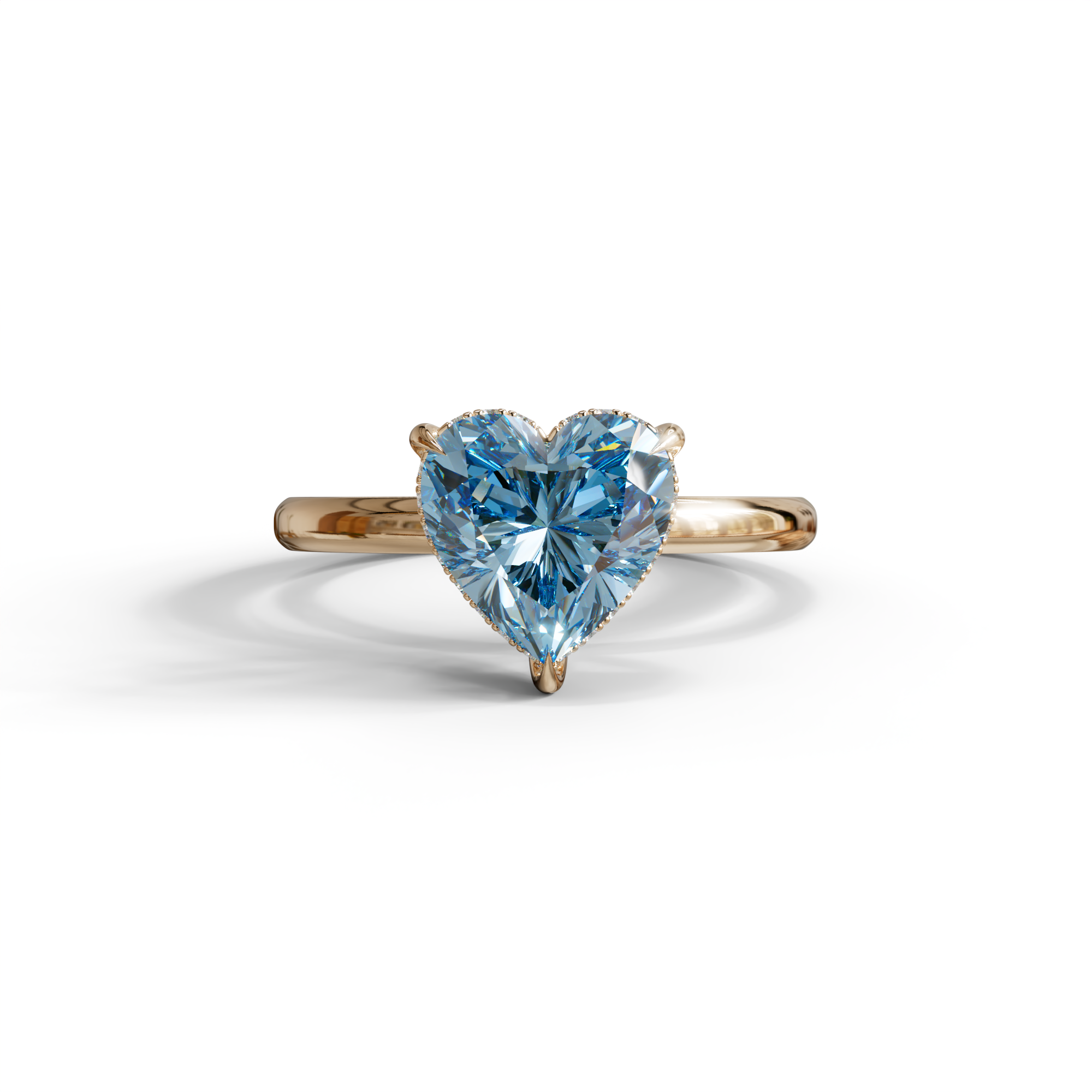 3 Carat Blue Heart Cut Hidden Halo Set Lab Grown Diamond Engagement Ring - 10K Solid Gold / Rose Gold