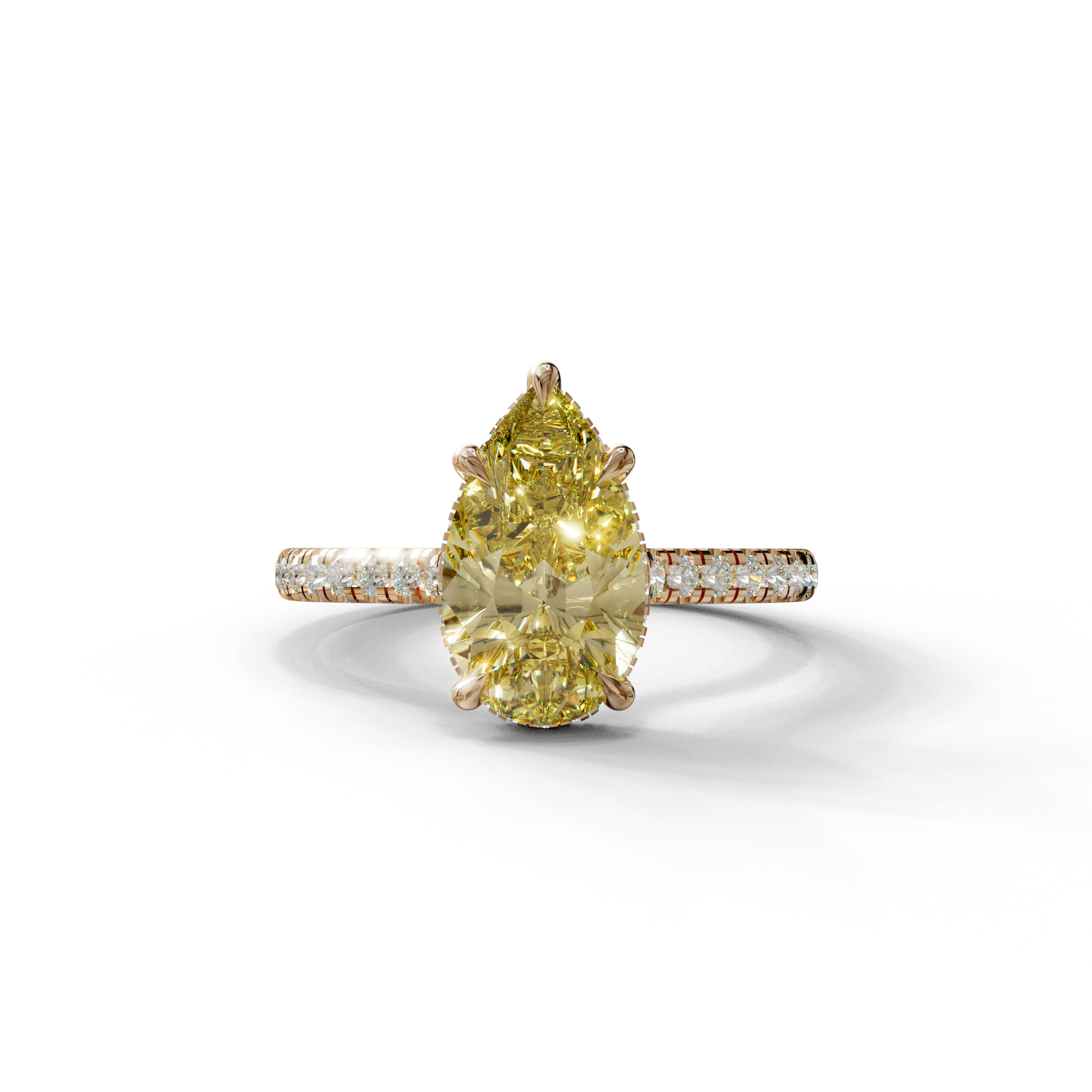 3 Carat Yellow Pear Cut Hidden Halo & Pave Set Lab Diamond Ring - Eblouissant - 10K Solid Gold / Rose Gold