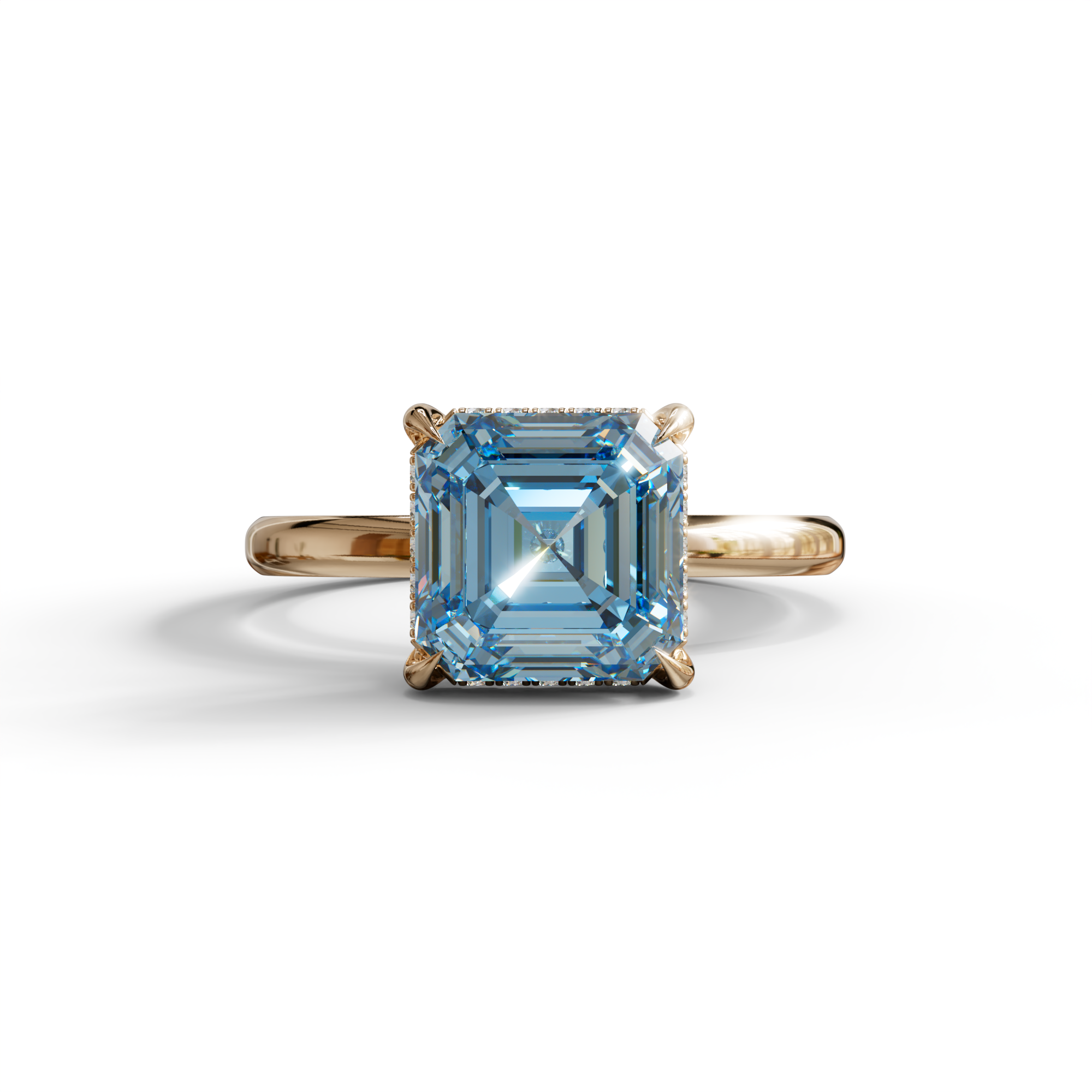 2.5 Carat Blue Asscher Cut Hidden Halo Setting Lab Grown Diamond Ring - 10K Solid Gold / Rose Gold
