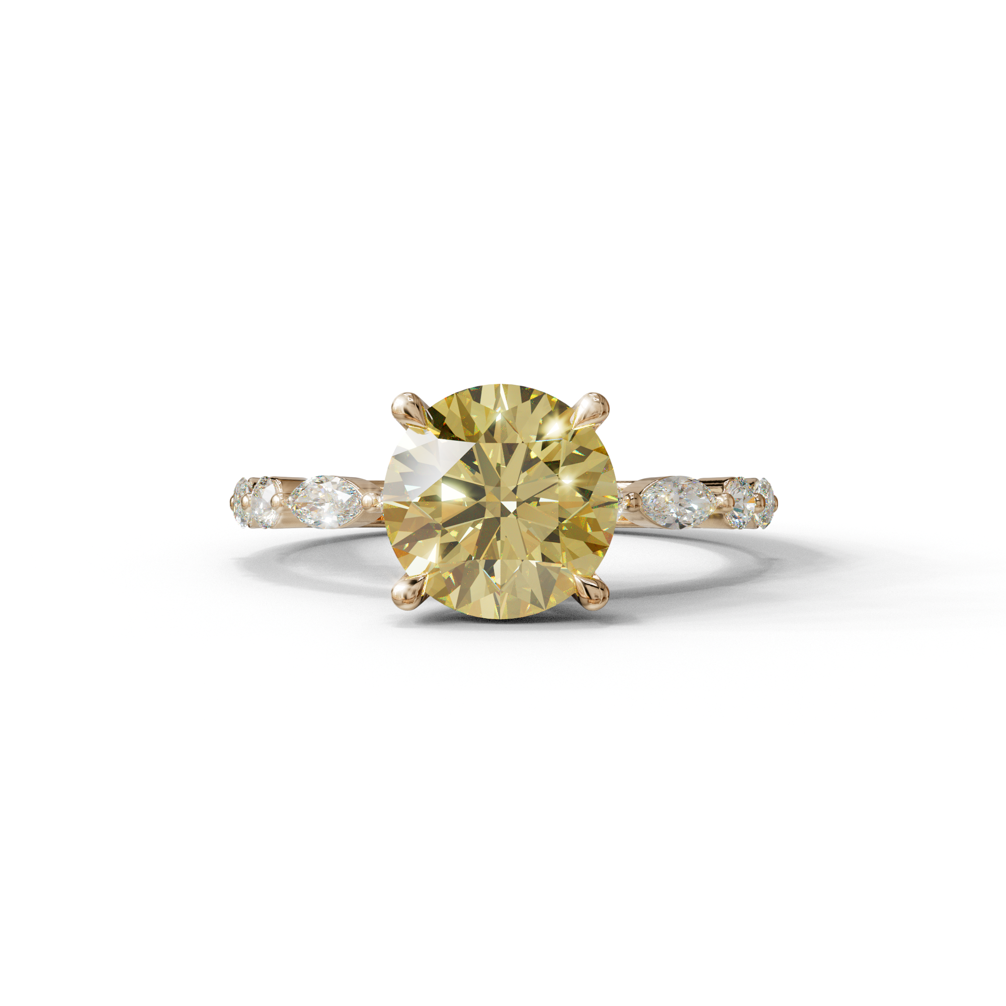 2 Carat Yellow Round Cut Hidden Halo & Pave Set Lab Diamond Ring - Pure Origin - 10K Solid Gold / Rose Gold