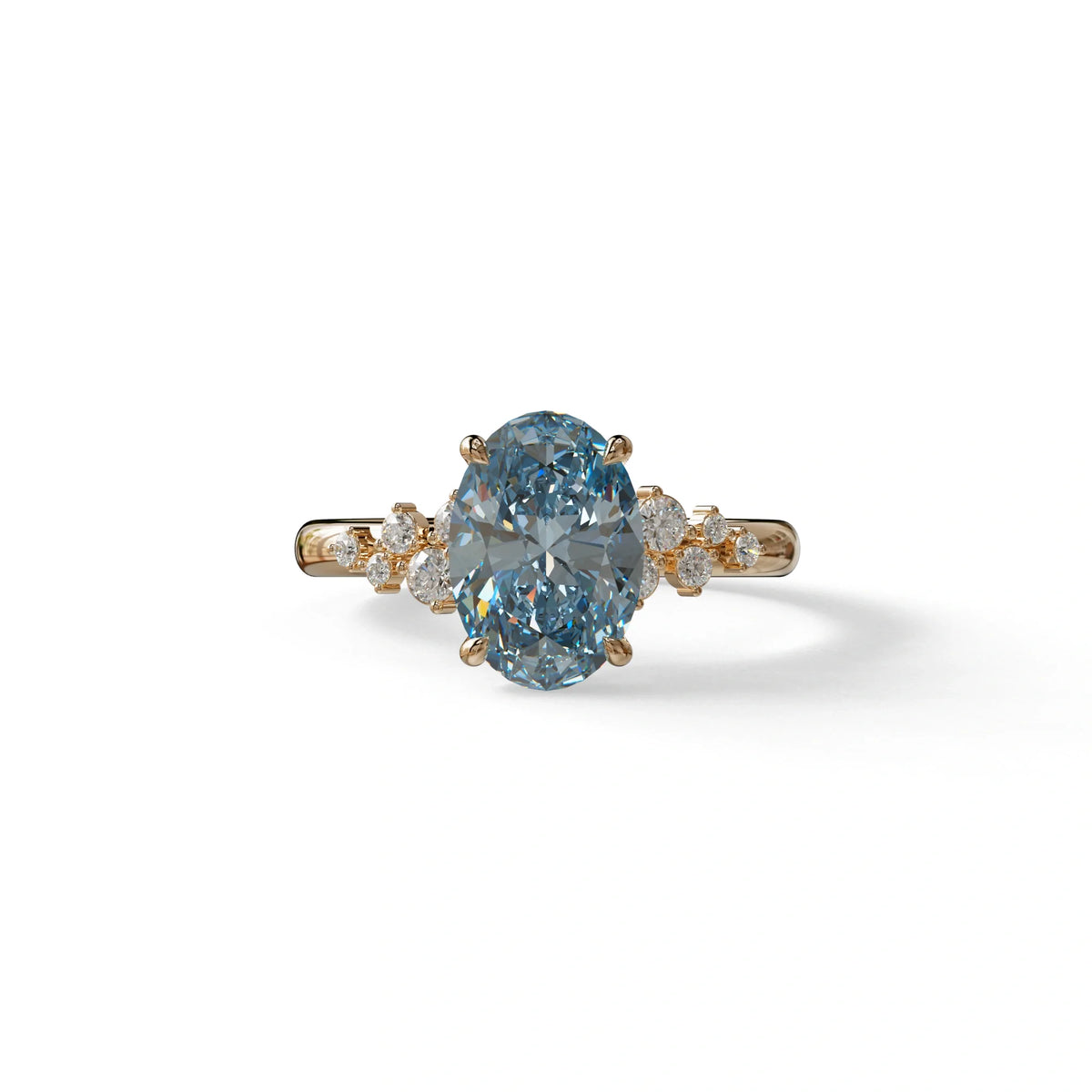 Blue Oval Cut Cluster-Vintage Setting Lab Grown Diamond Ring - Celeste Arc - 2 Carat / 10K Solid Gold / Rose Gold