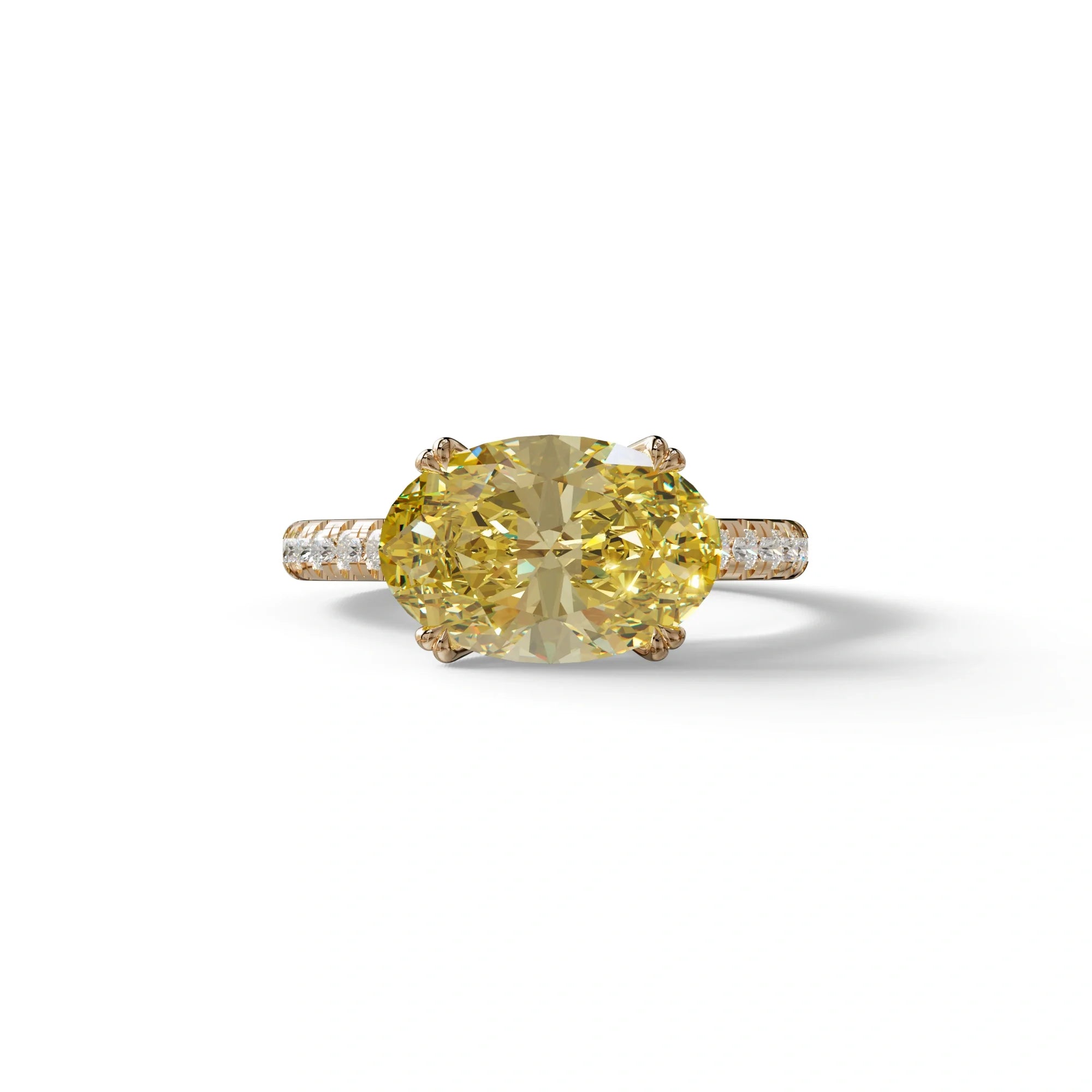 3 Carat Oval Cut Yellow Lab Grown Diamond Engagement Ring - Ellipse - 10K Solid Gold / Rose Gold